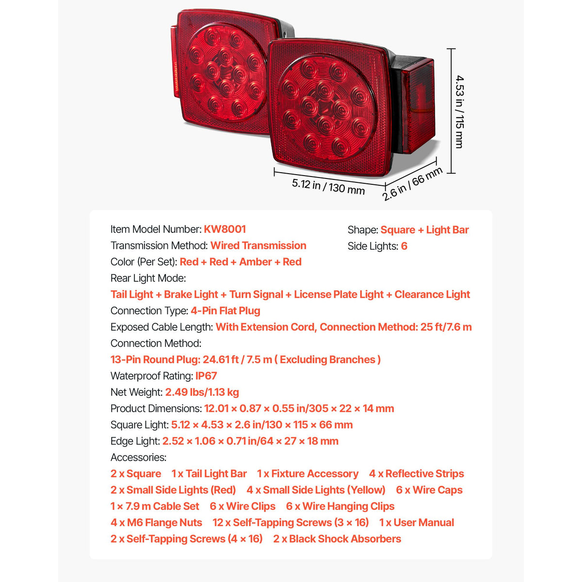 Trailer Lights, LED Trailer Tail Lights Kit with Stop Brake Turn Tail License Plate Clearance Lamp, Waterproof Tow Lighting Kit with Wiring Harness for Boat Truck Camper RV Snowmobile Caravan