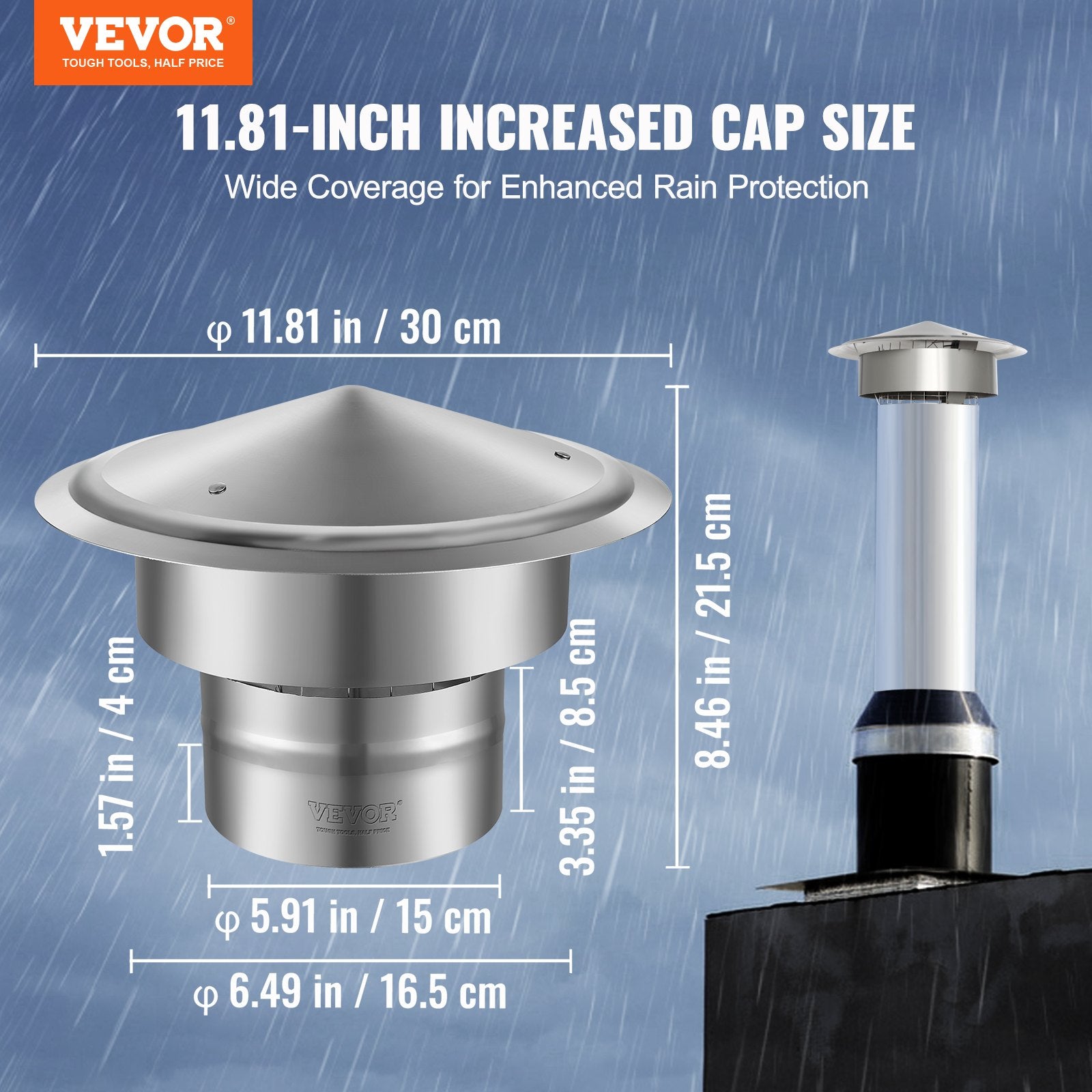 Coat Racks: VEVOR Chimney Cap 6-inch 304 Stainless Steel Round Roof Rain Cap Cover Silver
