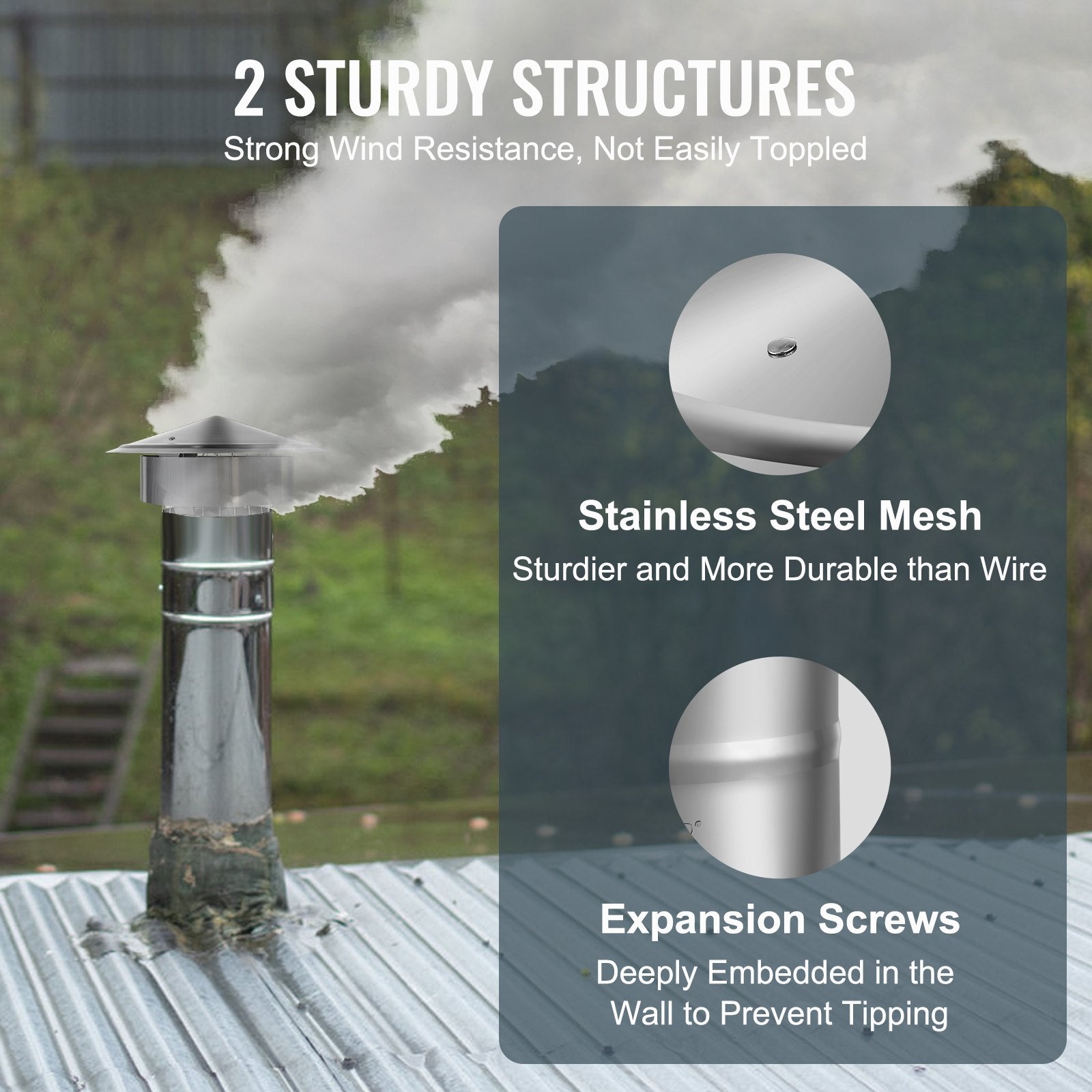 Coat Racks: VEVOR Chimney Cap 6-inch 304 Stainless Steel Round Roof Rain Cap Cover Silver