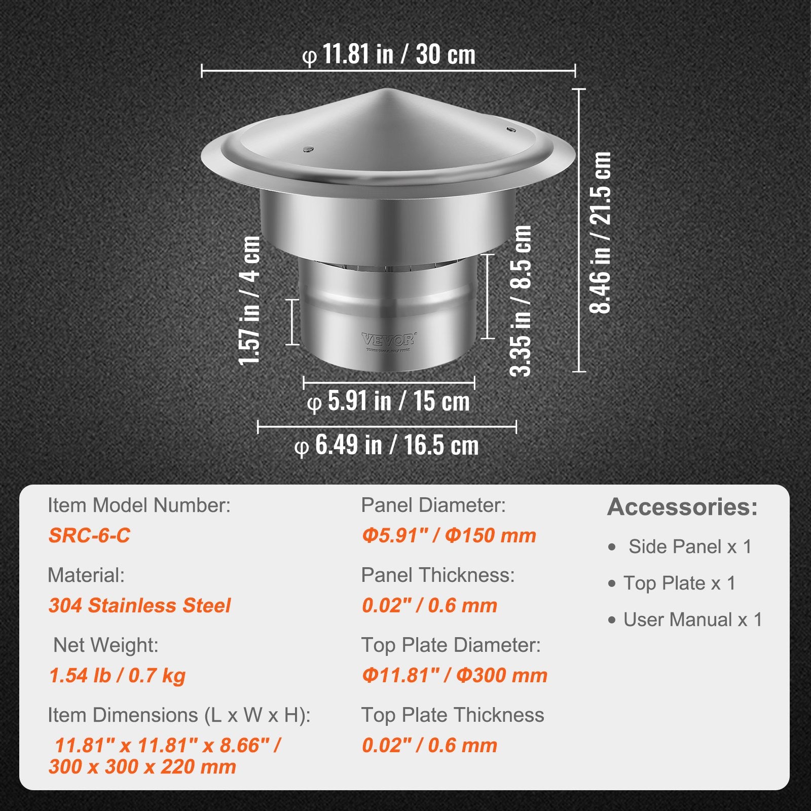 Coat Racks: VEVOR Chimney Cap 6-inch 304 Stainless Steel Round Roof Rain Cap Cover Silver