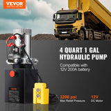 Fuel & Exhaust: VEVOR Hydraulic Pump, 4 Quart Hydraulic Power Unit, Single Acting Dump Trailer Pump, 0.91 GPM Flow Rate, 3200 PSI Max Relief Pressure, DC 12V Hydraulic Pump for Dump Trailer Car Lifting