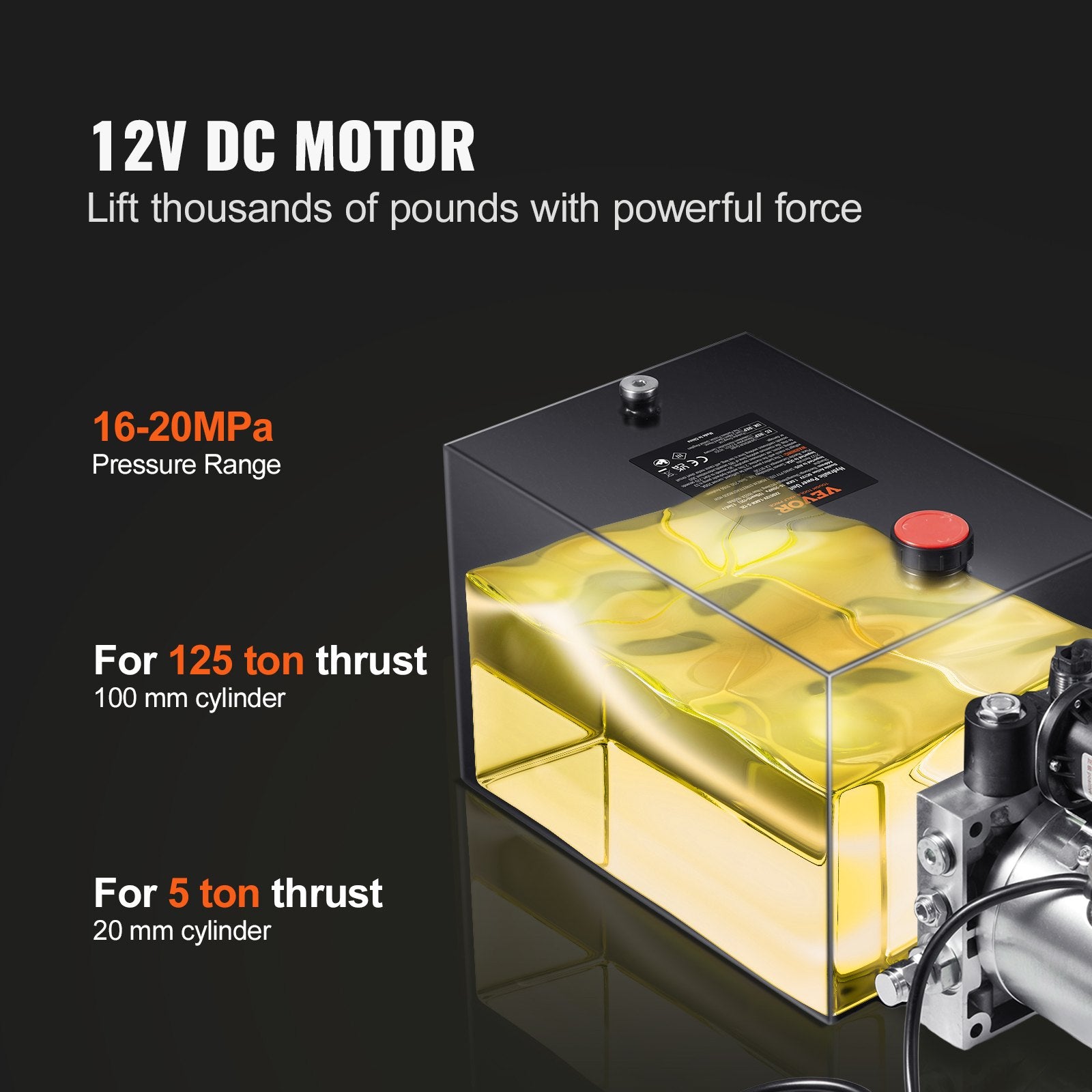 Fuel & Exhaust: VEVOR Hydraulic Pump, 4 Quart Hydraulic Power Unit, Single Acting Dump Trailer Pump, 0.91 GPM Flow Rate, 3200 PSI Max Relief Pressure, DC 12V Hydraulic Pump for Dump Trailer Car Lifting