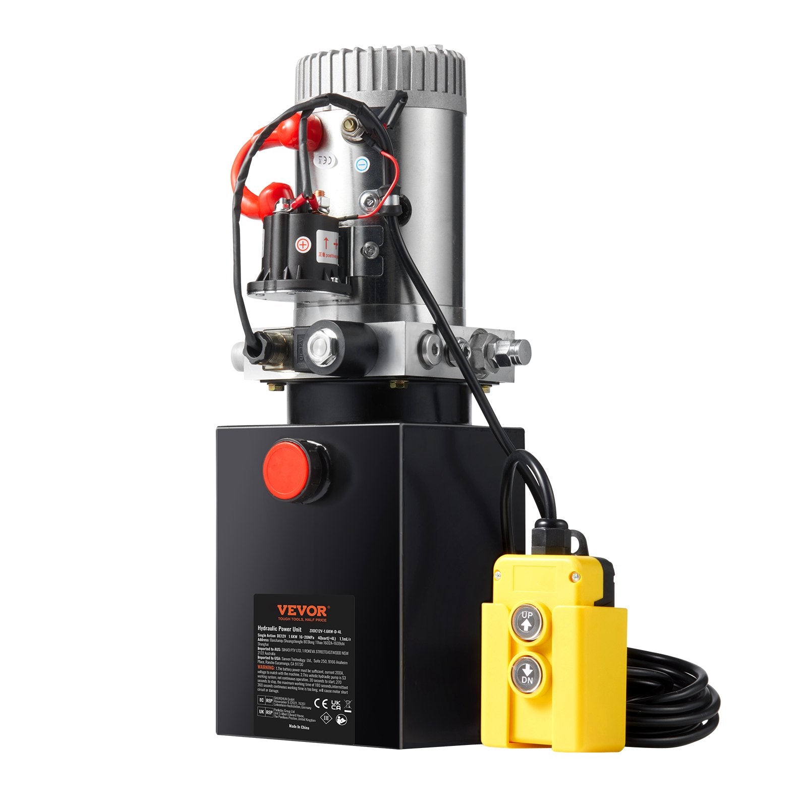 Fuel & Exhaust: VEVOR Hydraulic Pump, 4 Quart Hydraulic Power Unit, Single Acting Dump Trailer Pump, 0.91 GPM Flow Rate, 3200 PSI Max Relief Pressure, DC 12V Hydraulic Pump for Dump Trailer Car Lifting