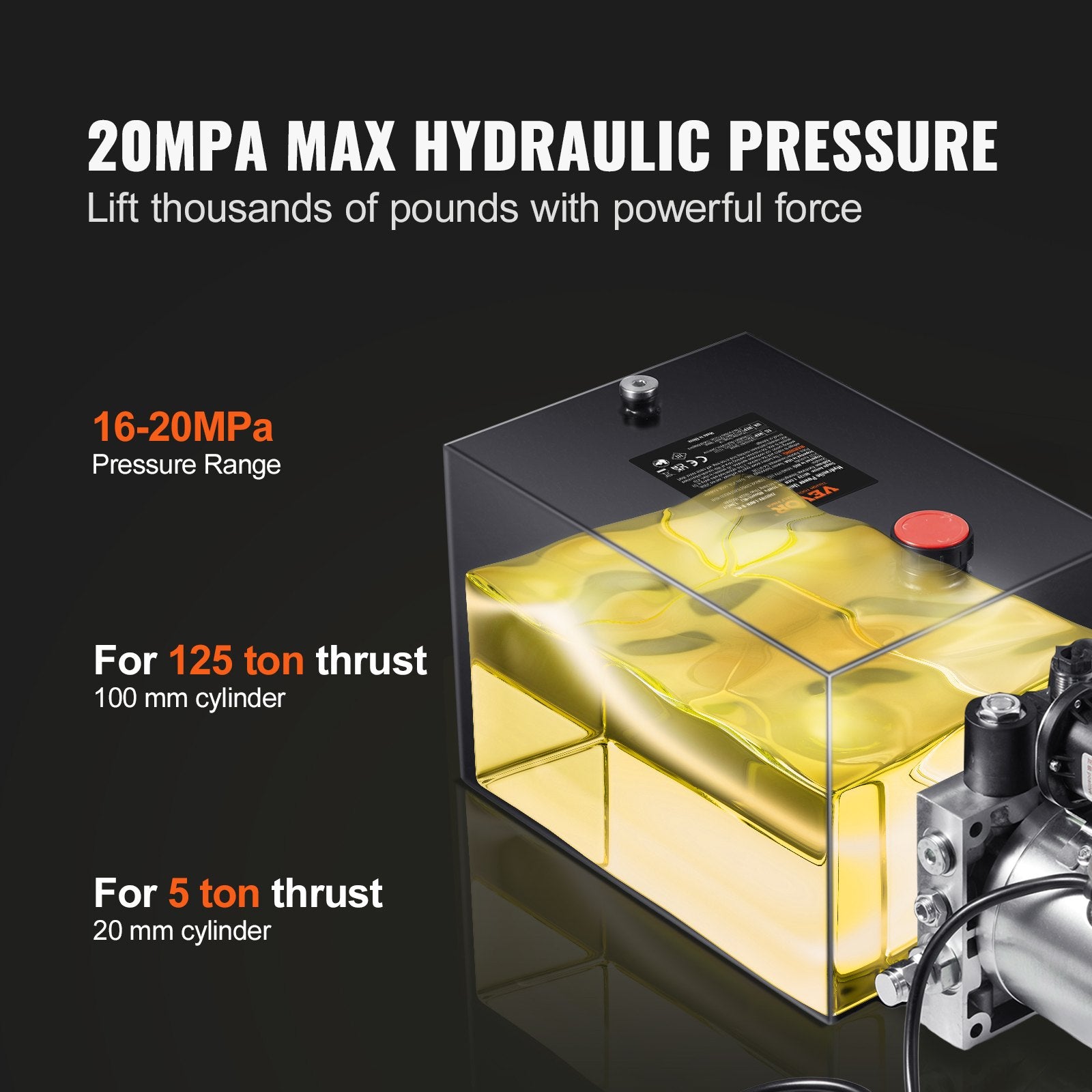 Fuel & Exhaust: VEVOR Hydraulic Pump, 8 Quart Hydraulic Power Unit, Single Acting Dump Trailer Pump, 0.91 GPM Flow Rate, 3200 PSI Max Relief Pressure, DC 12V Hydraulic Pump for Dump Trailer Car Lifting