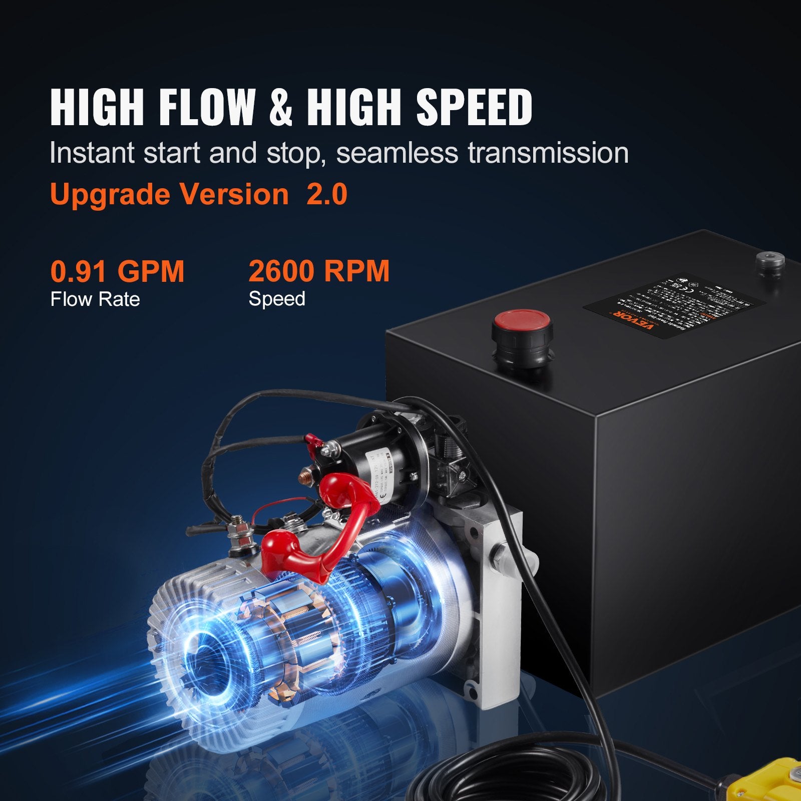 Fuel & Exhaust: VEVOR Hydraulic Pump, 8 Quart Hydraulic Power Unit, Single Acting Dump Trailer Pump, 0.91 GPM Flow Rate, 3200 PSI Max Relief Pressure, DC 12V Hydraulic Pump for Dump Trailer Car Lifting