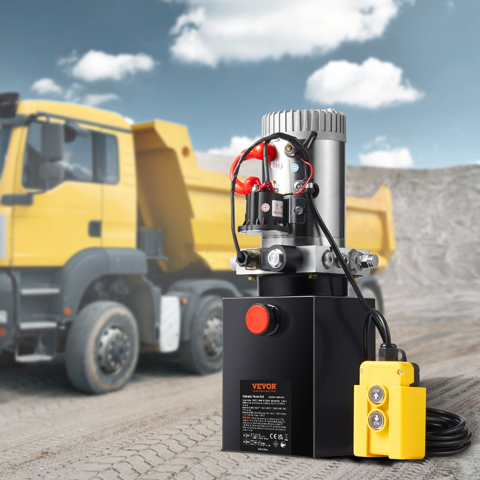 Fuel & Exhaust: VEVOR Hydraulic Pump, 8 Quart Hydraulic Power Unit, Single Acting Dump Trailer Pump, 0.91 GPM Flow Rate, 3200 PSI Max Relief Pressure, DC 12V Hydraulic Pump for Dump Trailer Car Lifting