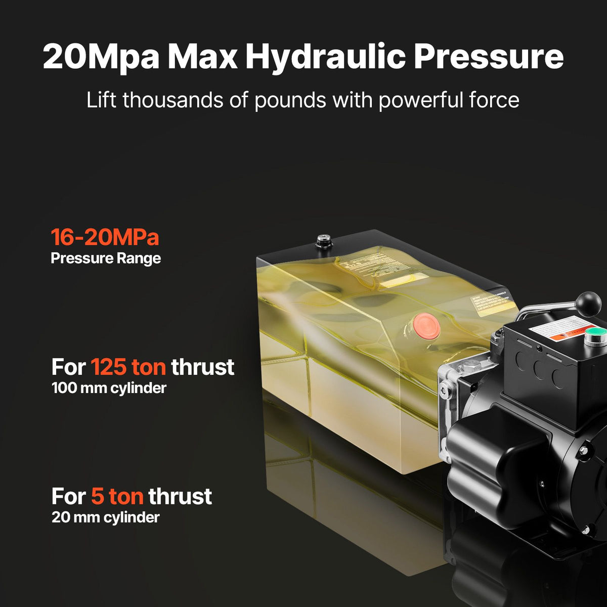 Hydraulic Pump Power Unit, AC 220V, 15 Quart Single Acting Hydraulic Unit, 6.3 L/min Oil Flow, Max Discharge Pressure 22 MPa for Dump Truck, Auto Repair Garage, Car Lifting Platforms, Black