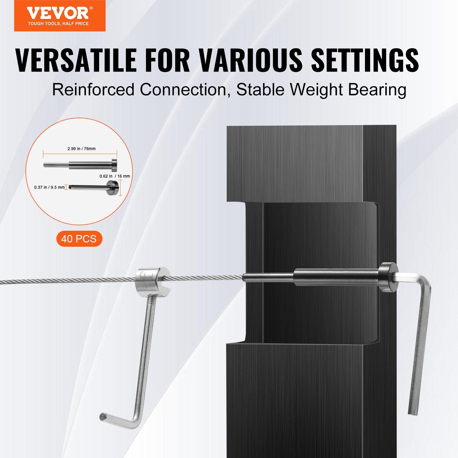 Building Materials: VEVOR 40 Pack Invisible Cable Railing kit, T316 Stainless Steel 3.2mm Invisible Receiver and Swage Stud End for Cable Railing, Swage Tensioner 3.2mm for Wood/Metal Post, Cable Railing Hardware, Black