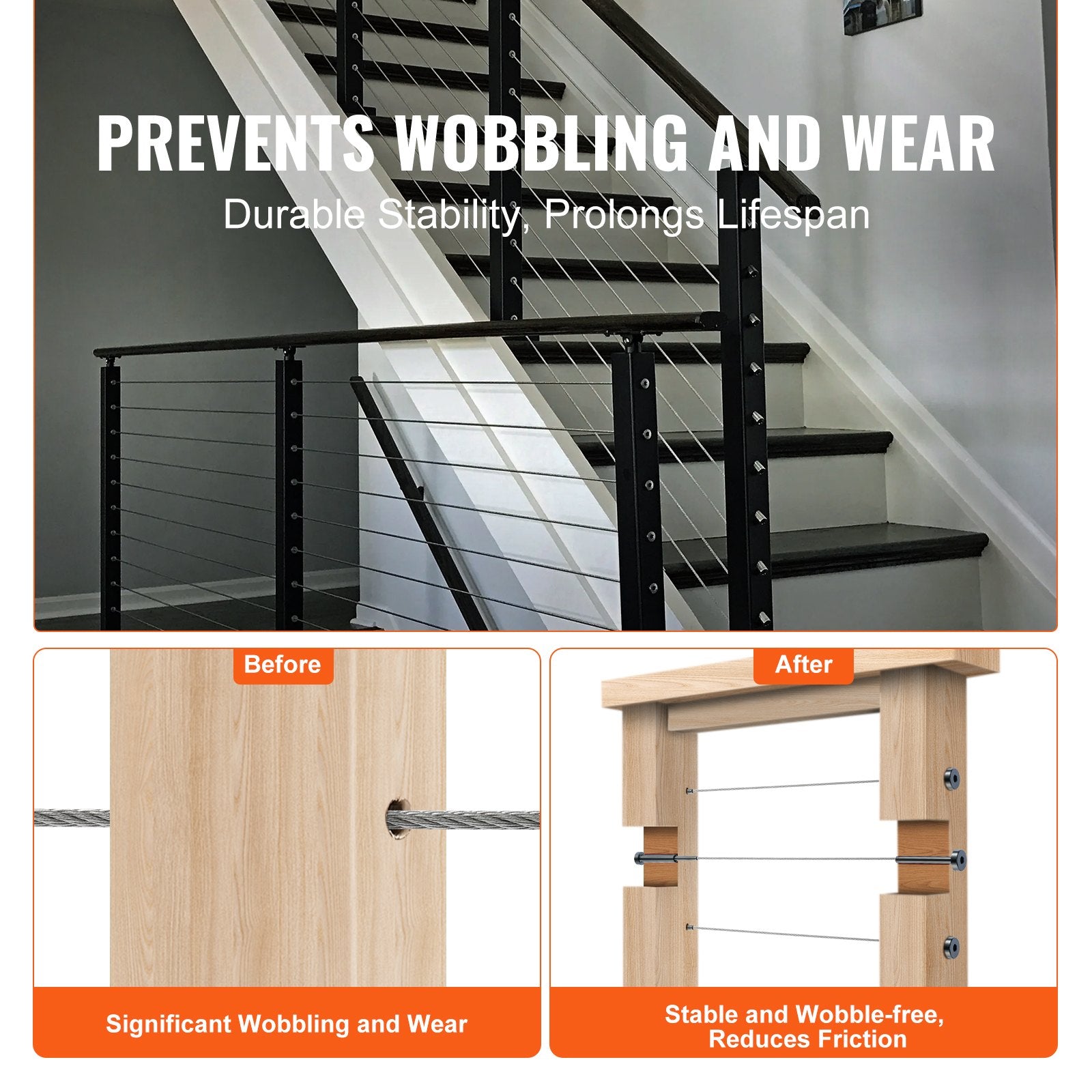 Building Materials: VEVOR 40 Pack Invisible Cable Railing kit, T316 Stainless Steel 3.2mm Invisible Receiver and Swage Stud End for Cable Railing, Swage Tensioner 3.2mm for Wood/Metal Post, Cable Railing Hardware, Black