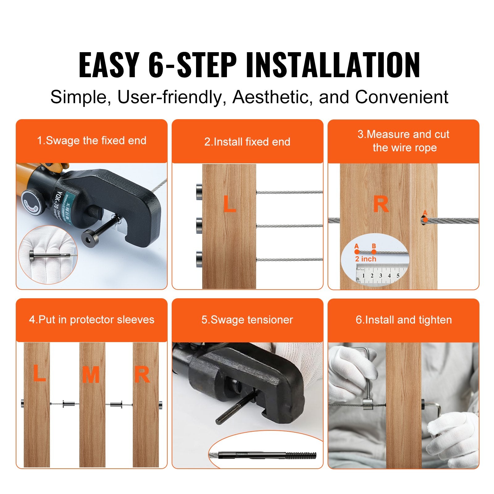 Building Materials: VEVOR 40 Pack Invisible Cable Railing kit, T316 Stainless Steel 3.2mm Invisible Receiver and Swage Stud End for Cable Railing, Swage Tensioner 3.2mm for Wood/Metal Post, Cable Railing Hardware, Black