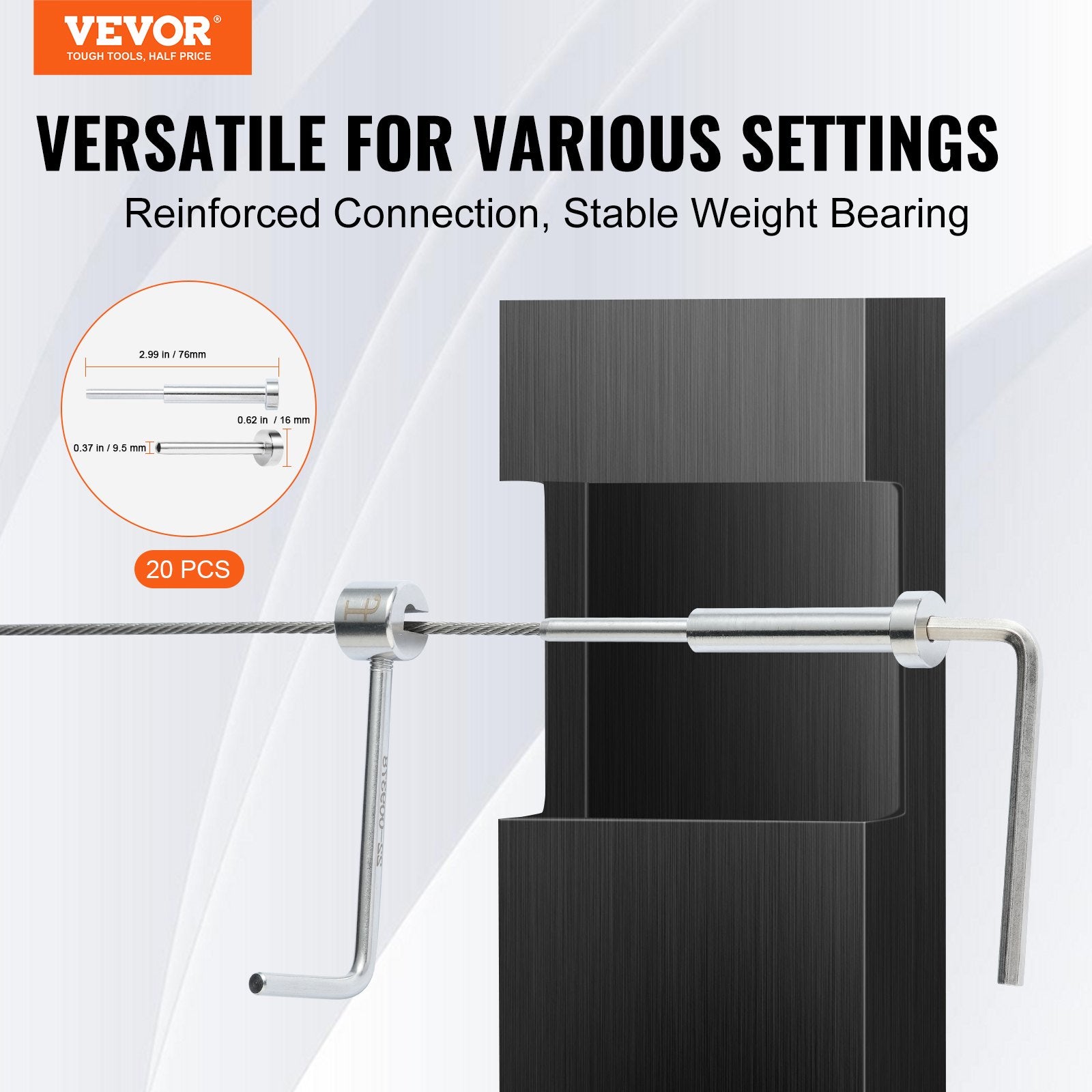 Building Materials: VEVOR 20 Pack Invisible Cable Railing kit, T316 Stainless Steel 3.2mm Invisible Receiver and Swage Stud End for Cable Railing, Swage Tensioner 3.2mm for Wood/Metal Post, Cable Railing Hardware, Silver