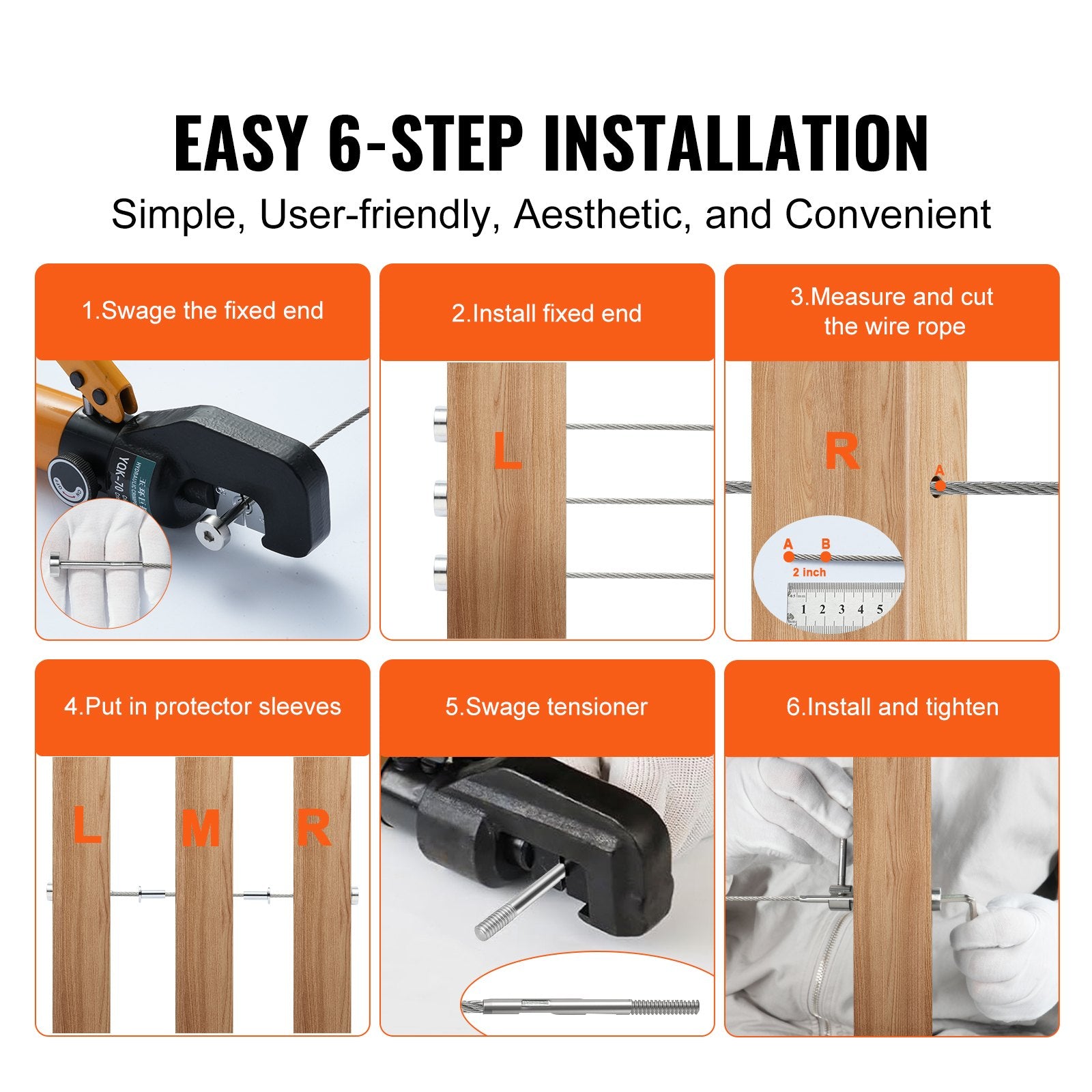 Building Materials: VEVOR 20 Pack Invisible Cable Railing kit, T316 Stainless Steel 3.2mm Invisible Receiver and Swage Stud End for Cable Railing, Swage Tensioner 3.2mm for Wood/Metal Post, Cable Railing Hardware, Silver