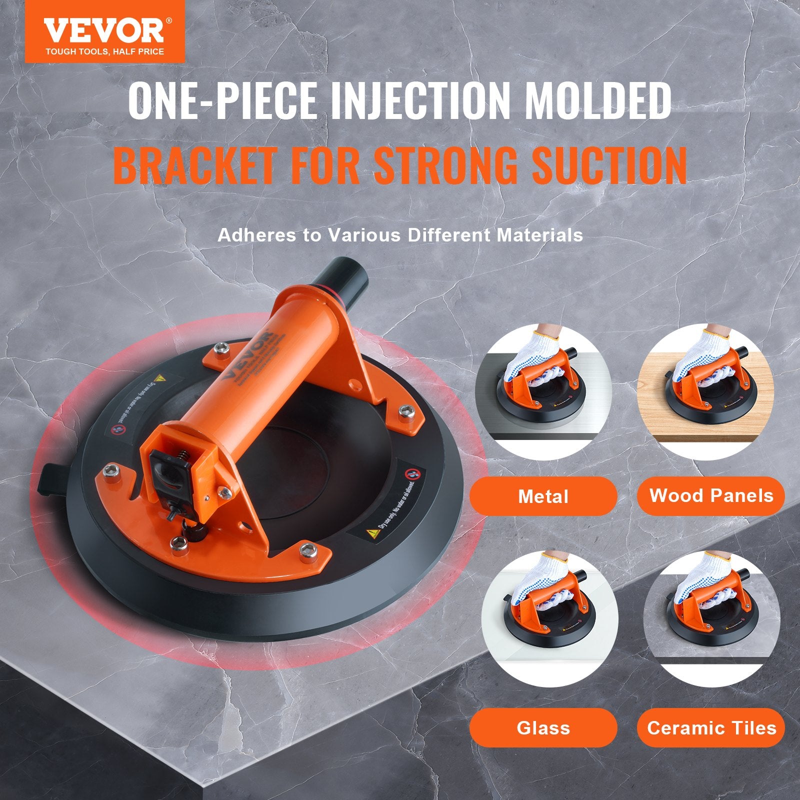 Audio Accessories: VEVOR Glass Suction Cup, 203 mm 278 kg Capacity, Vacuum Suction Cup with ABS Handle and Carry Box, Heavy Duty Industrial Suction Cup Lifter Tool for Glass, Granite, Tile, Metal, Wood Panel Lifting