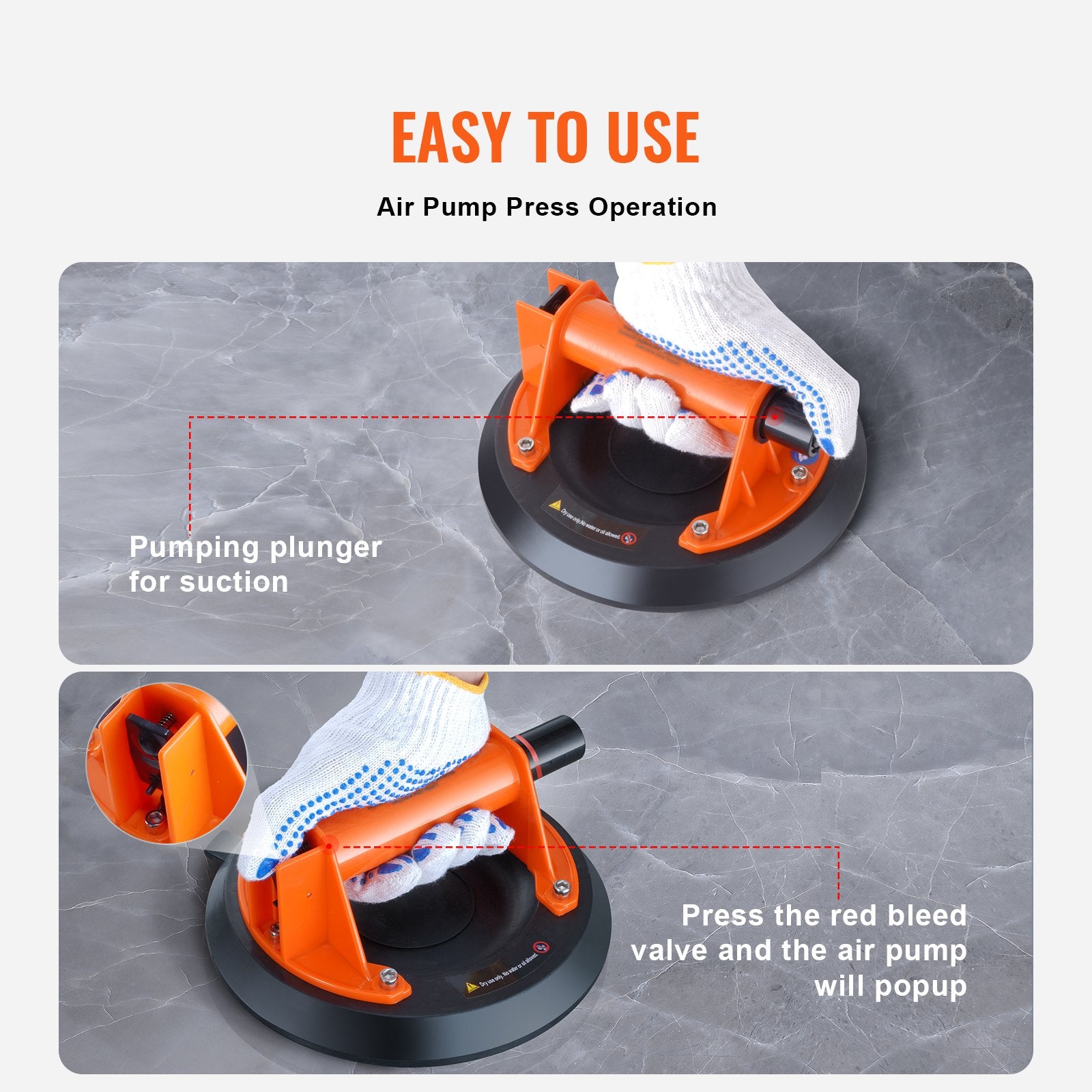 Audio Accessories: VEVOR Glass Suction Cup, 203 mm 278 kg Capacity, Vacuum Suction Cup with ABS Handle and Carry Box, Heavy Duty Industrial Suction Cup Lifter Tool for Glass, Granite, Tile, Metal, Wood Panel Lifting