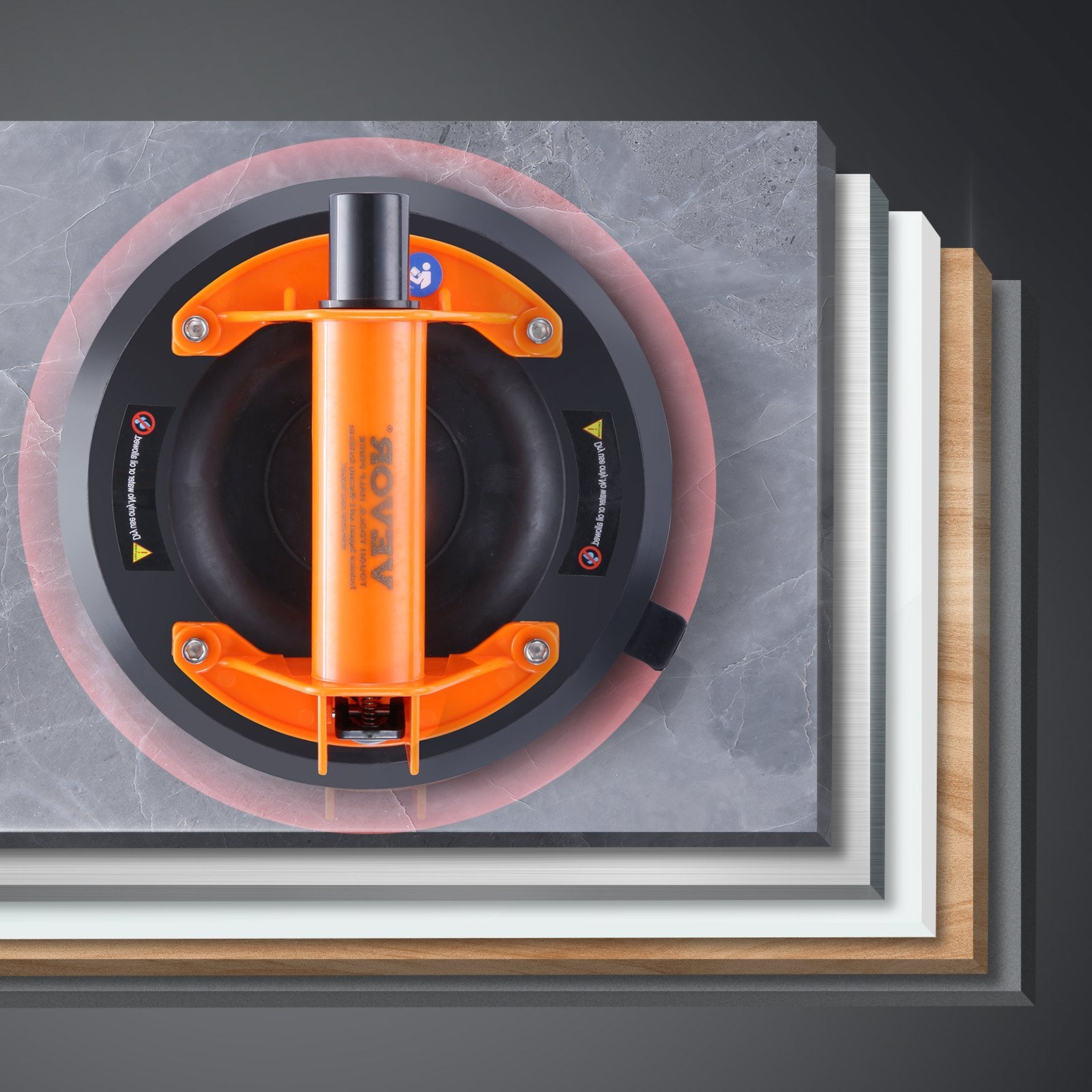 Audio Accessories: VEVOR Glass Suction Cup, 203 mm 278 kg Capacity, Vacuum Suction Cup with ABS Handle and Carry Box, Heavy Duty Industrial Suction Cup Lifter Tool for Glass, Granite, Tile, Metal, Wood Panel Lifting