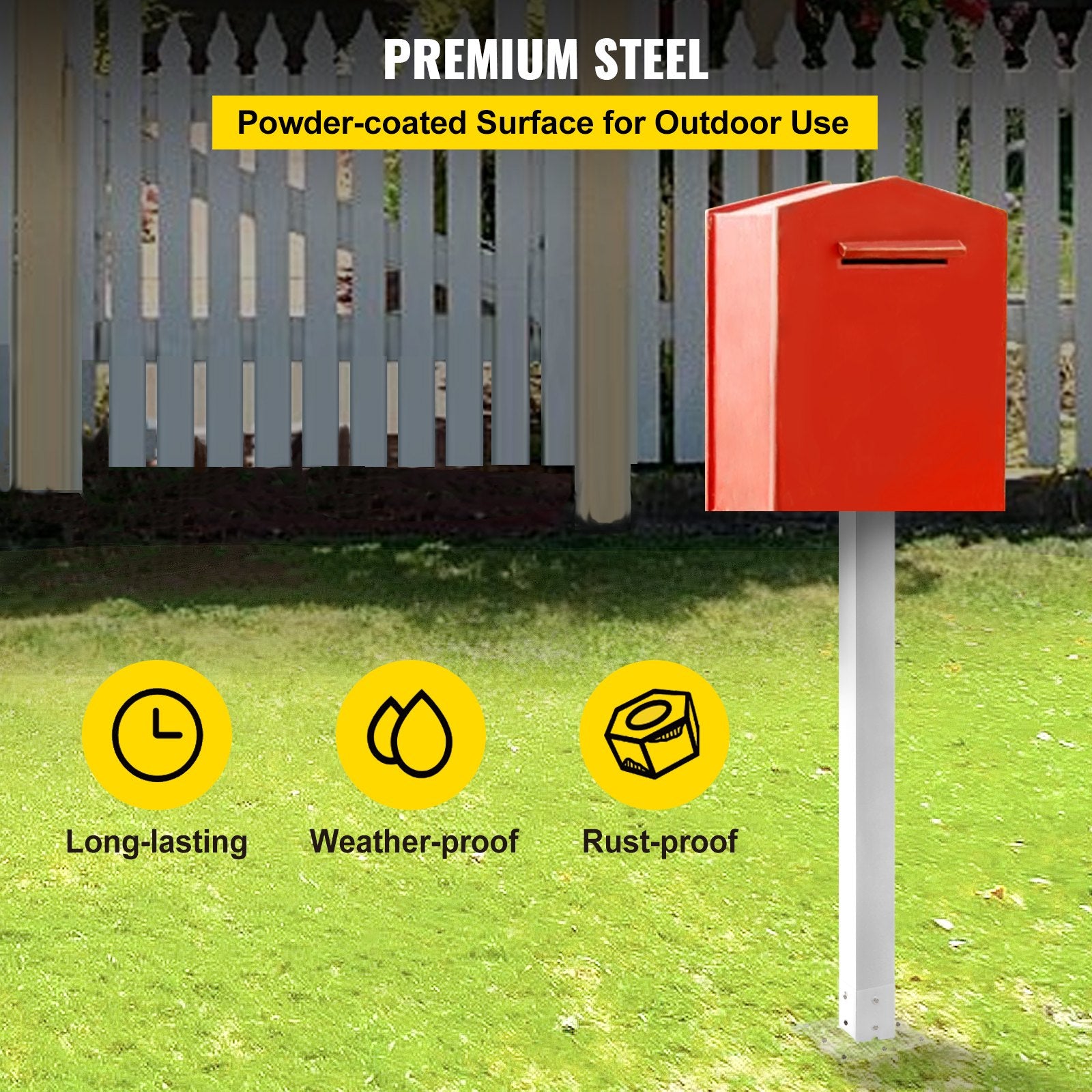 Postage Satchels & Boxes: VEVOR Mailbox Post, 43"" High Mailbox Stand, White Powder-Coated Mail Box Post Kit, Q235 Steel Post Stand Surface Mount Post for Sidewalk and Street Curbside, Universal Mail Post for Outdoor Mailbox