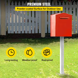 Postage Satchels & Boxes: VEVOR Mailbox Post, 43"" High Mailbox Stand, White Powder-Coated Mail Box Post Kit, Q235 Steel Post Stand Surface Mount Post for Sidewalk and Street Curbside, Universal Mail Post for Outdoor Mailbox
