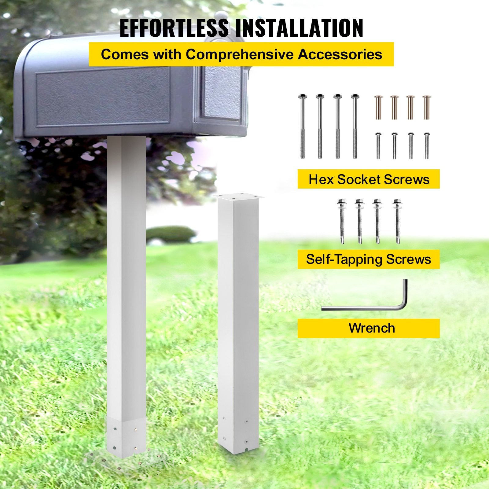 Postage Satchels & Boxes: VEVOR Mailbox Post, 43"" High Mailbox Stand, White Powder-Coated Mail Box Post Kit, Q235 Steel Post Stand Surface Mount Post for Sidewalk and Street Curbside, Universal Mail Post for Outdoor Mailbox
