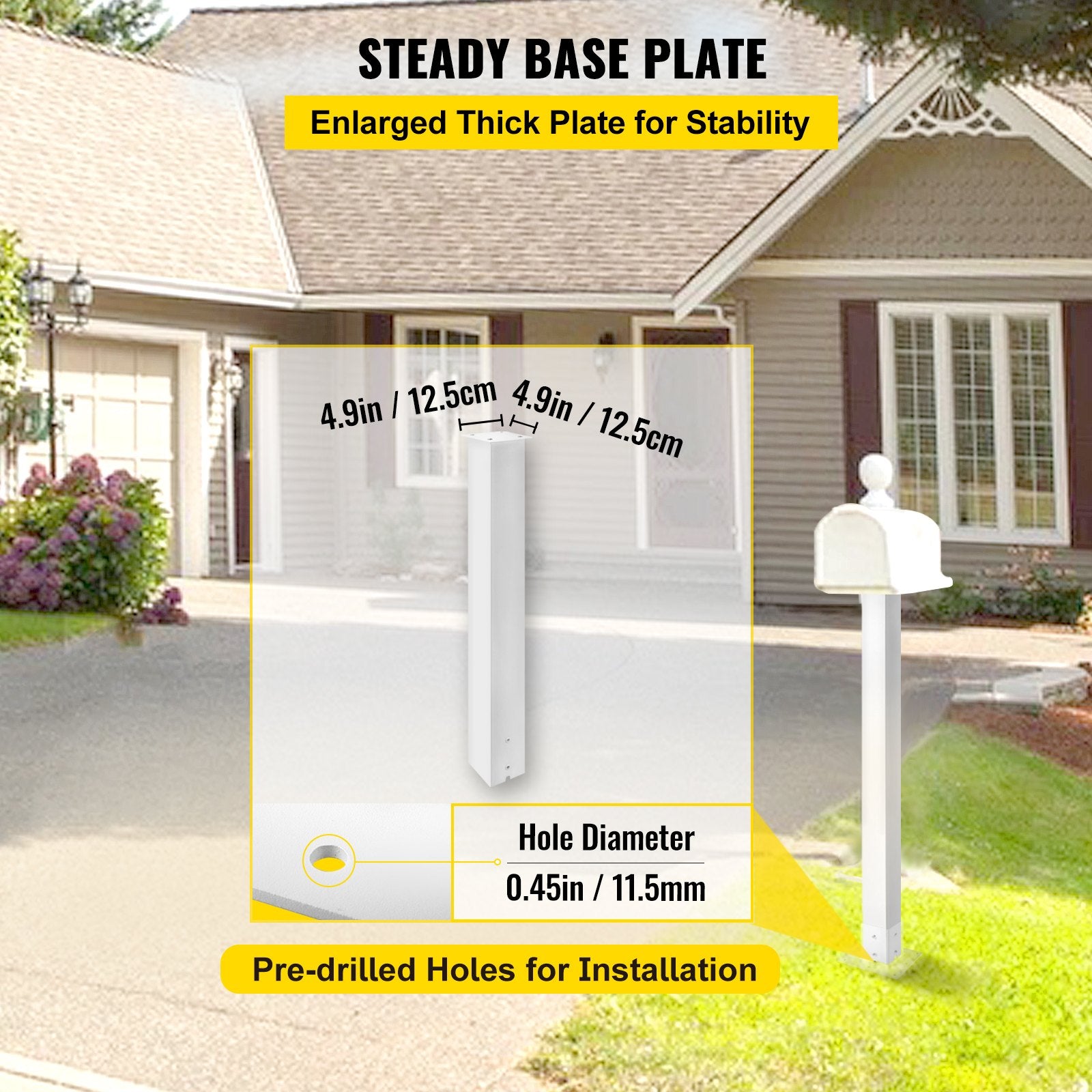 Postage Satchels & Boxes: VEVOR Mailbox Post, 43"" High Mailbox Stand, White Powder-Coated Mail Box Post Kit, Q235 Steel Post Stand Surface Mount Post for Sidewalk and Street Curbside, Universal Mail Post for Outdoor Mailbox