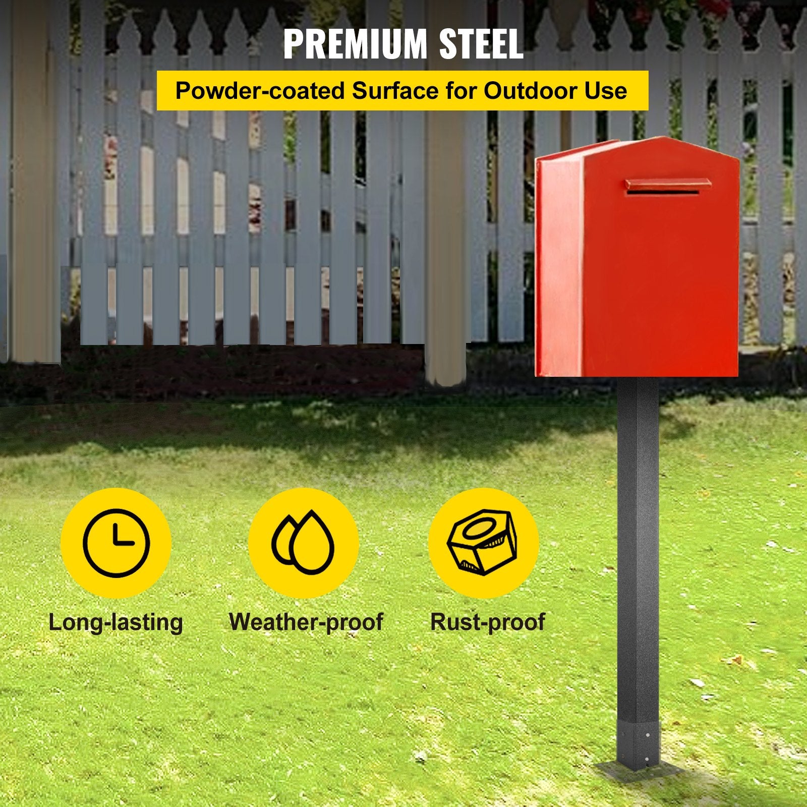 Traffic Control & Parking Tools: VEVOR Mailbox Post Stand Mail Box Post 43" Black Powder-Coated Steel for Outdoor