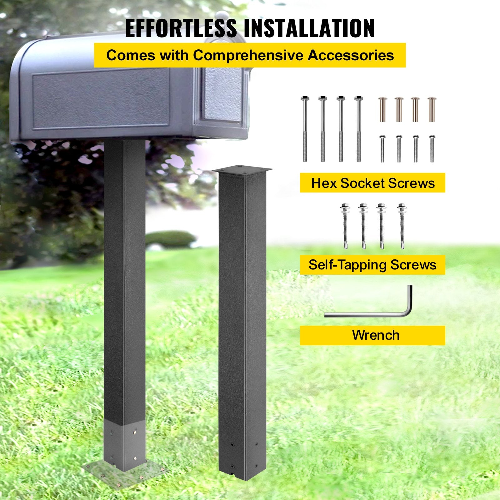 Traffic Control & Parking Tools: VEVOR Mailbox Post Stand Mail Box Post 43" Black Powder-Coated Steel for Outdoor