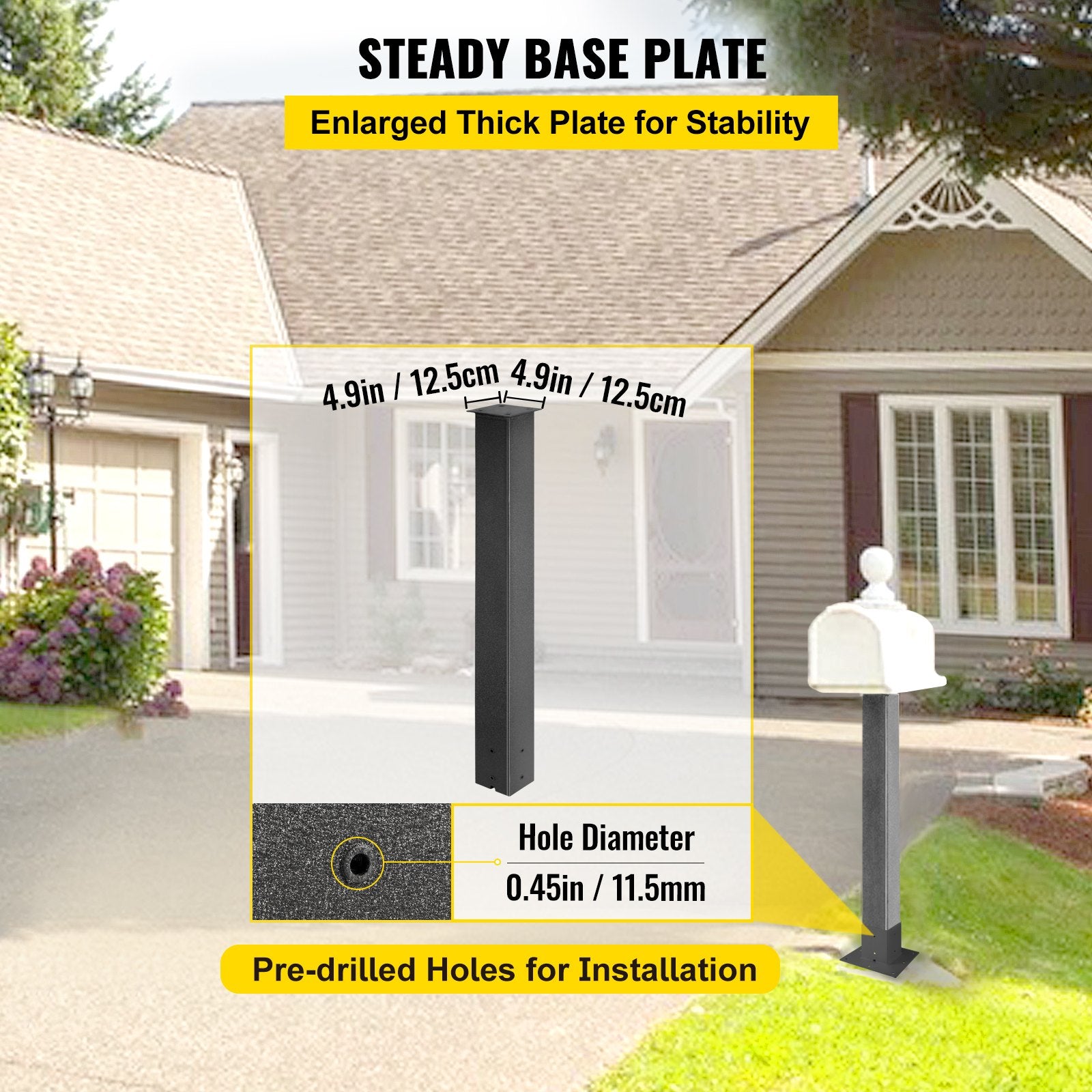 Traffic Control & Parking Tools: VEVOR Mailbox Post Stand Mail Box Post 43" Black Powder-Coated Steel for Outdoor