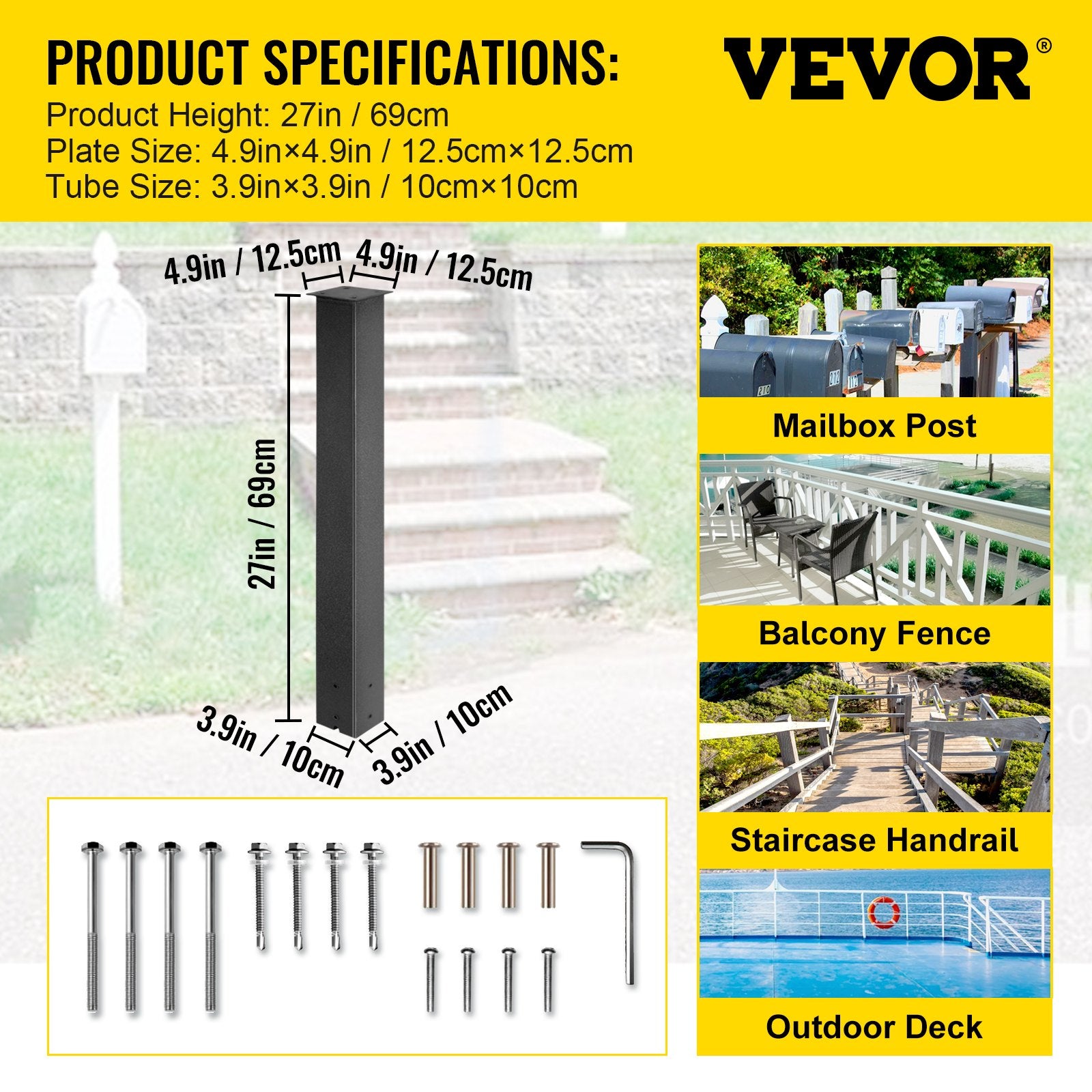 Traffic Control & Parking Tools: VEVOR Mailbox Post Stand Mail Box Post 43" Black Powder-Coated Steel for Outdoor