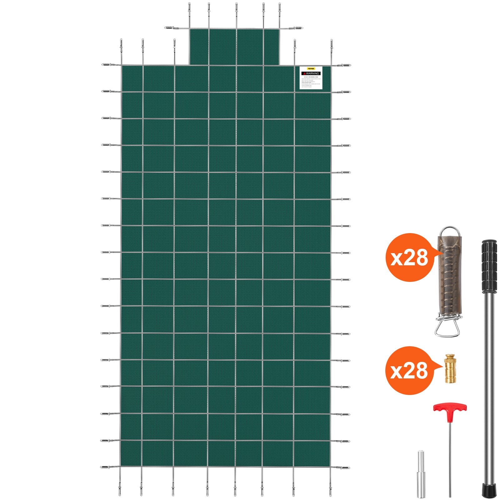 Pool Covers & Accessories: VEVOR Pool Safety Cover Fits 16x32ft Rectangle Inground Safety Pool Cover Green Mesh with 4x8ft Center End Steps Solid Pool Safety Cover for Swimming Pool Winter Safety Cover