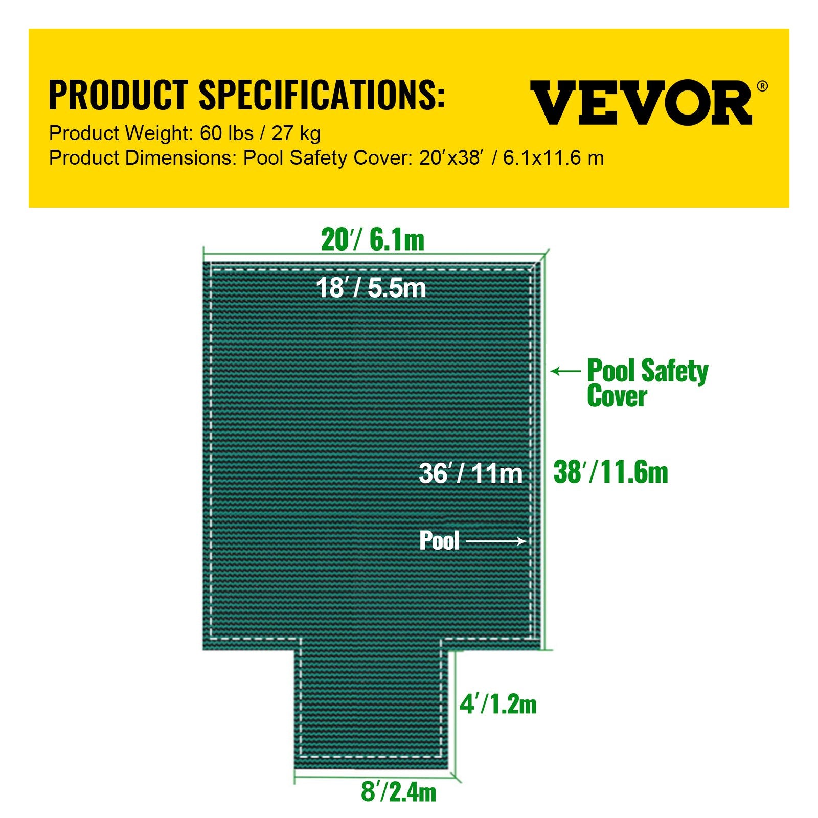 Swimming Pools: VEVOR Pool Safety Cover Fits18x36ft Inground Safety Pool Cover Green Mesh with 4x8ft Center End Steps Solid Pool Safety Cover for Swimming Pool Winter