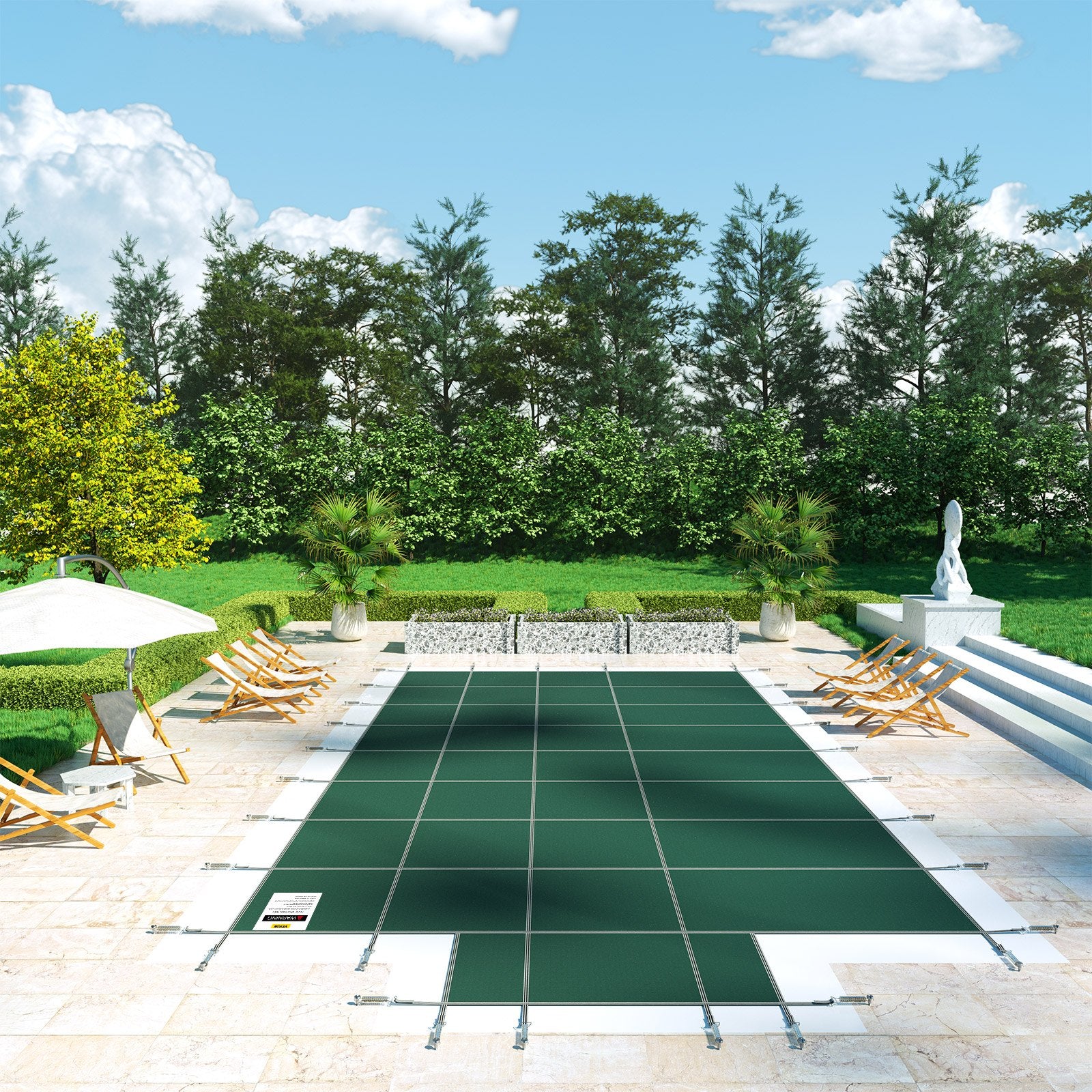 Swimming Pools: VEVOR Pool Safety Cover Fits18x36ft Inground Safety Pool Cover Green Mesh with 4x8ft Center End Steps Solid Pool Safety Cover for Swimming Pool Winter