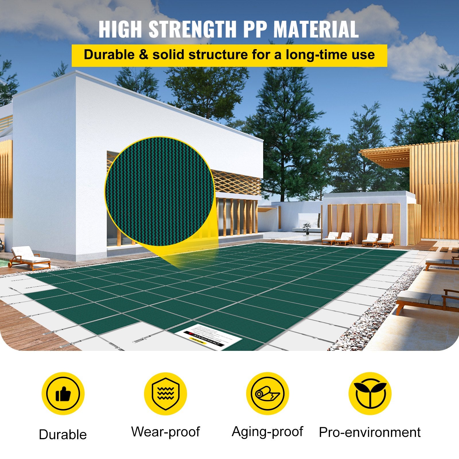 Pool Covers & Accessories: VEVOR Pool Safety Cover Fits 20x40ft Rectangle Inground Safety Pool Cover Green Mesh with 4x8ft Center End Steps Solid Pool Safety Cover for Swimming Pool Winter Safety Cover