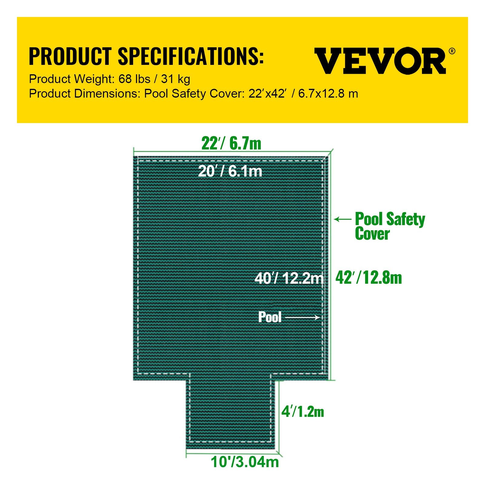 Pool Covers & Accessories: VEVOR Pool Safety Cover Fits 20x40ft Rectangle Inground Safety Pool Cover Green Mesh with 4x8ft Center End Steps Solid Pool Safety Cover for Swimming Pool Winter Safety Cover