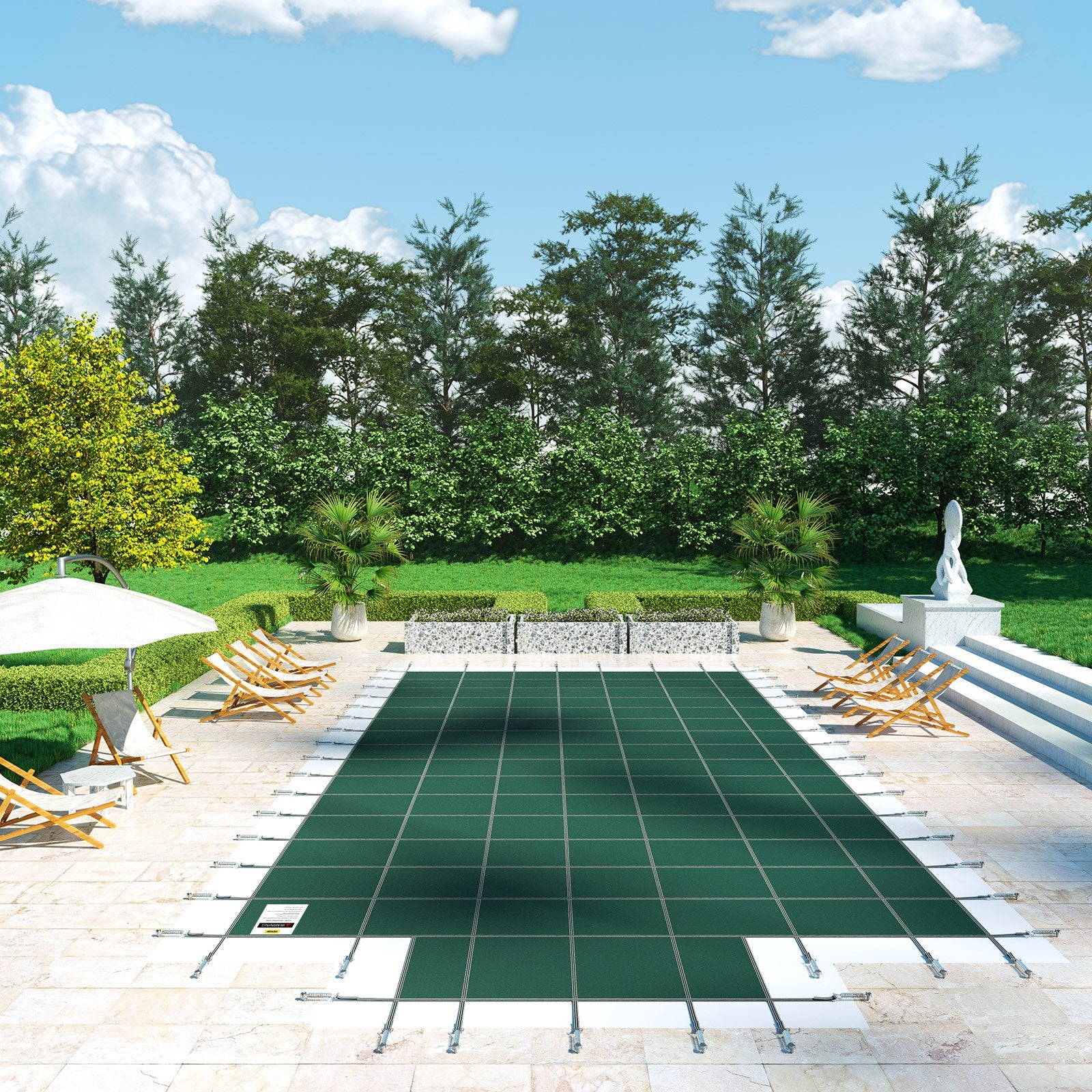 Pool Covers & Accessories: VEVOR Pool Safety Cover Fits 20x40ft Rectangle Inground Safety Pool Cover Green Mesh with 4x8ft Center End Steps Solid Pool Safety Cover for Swimming Pool Winter Safety Cover