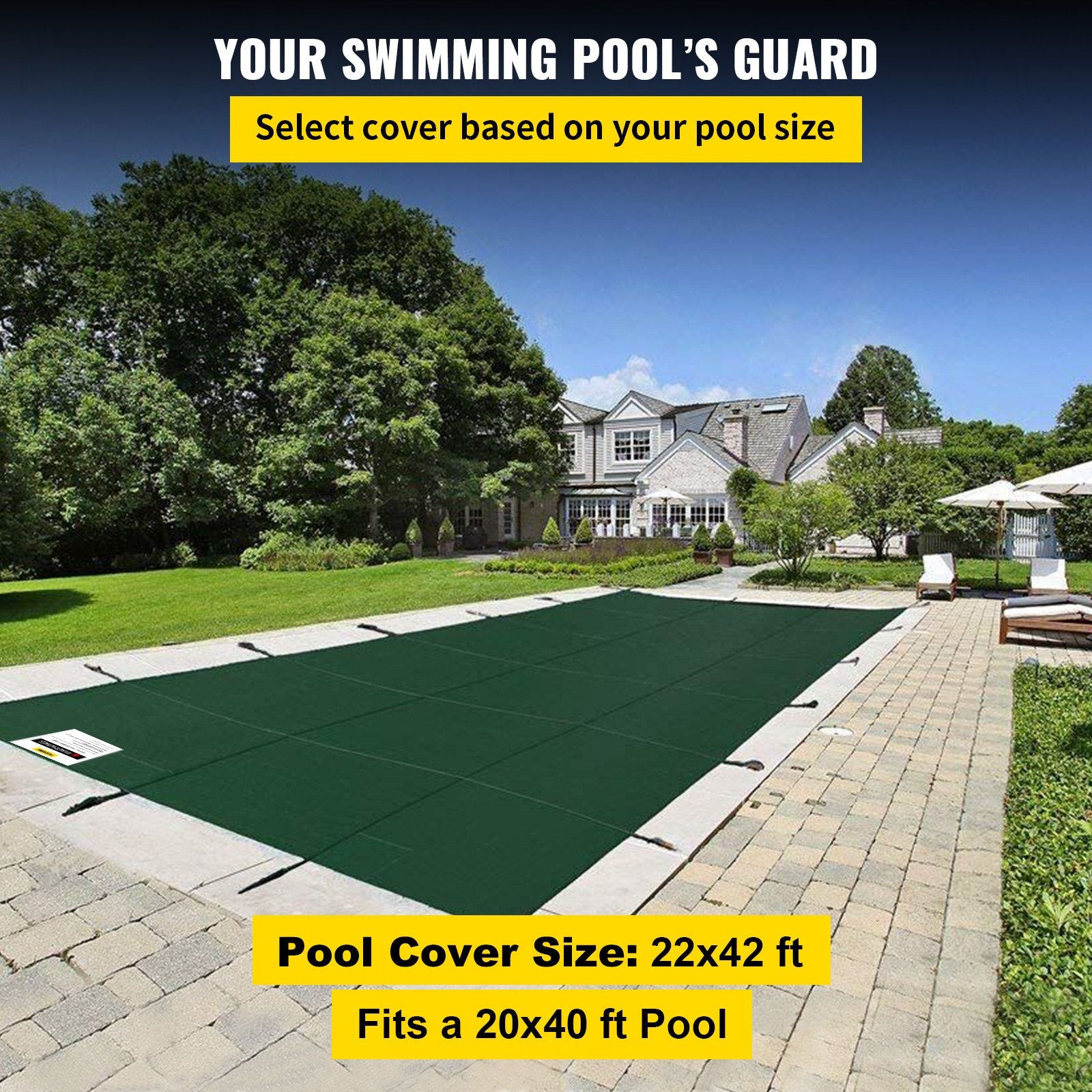 Pool Covers & Accessories: VEVOR Pool Safety Cover Fits 20x40ft Rectangle Inground Safety Pool Cover Green Mesh Solid Pool Safety Cover for Swimming Pool Winter Safety Cover