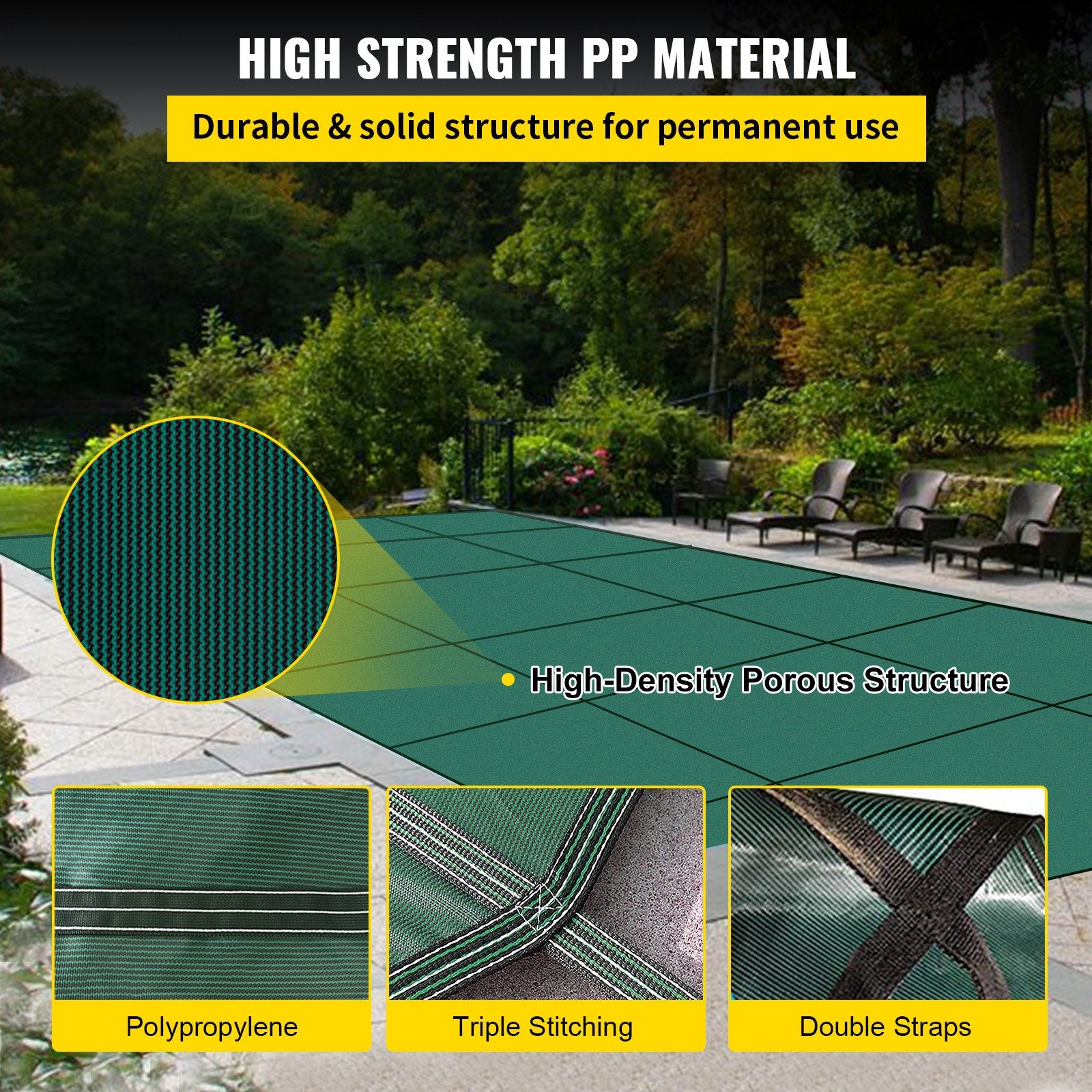 Pool Covers & Accessories: VEVOR Pool Safety Cover Fits 20x40ft Rectangle Inground Safety Pool Cover Green Mesh Solid Pool Safety Cover for Swimming Pool Winter Safety Cover
