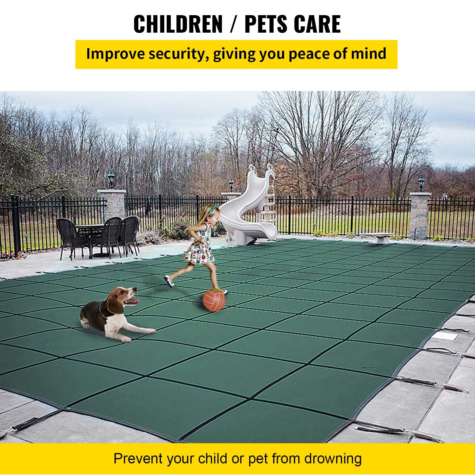 Pool Covers & Accessories: VEVOR Pool Safety Cover Fits 20x40ft Rectangle Inground Safety Pool Cover Green Mesh Solid Pool Safety Cover for Swimming Pool Winter Safety Cover