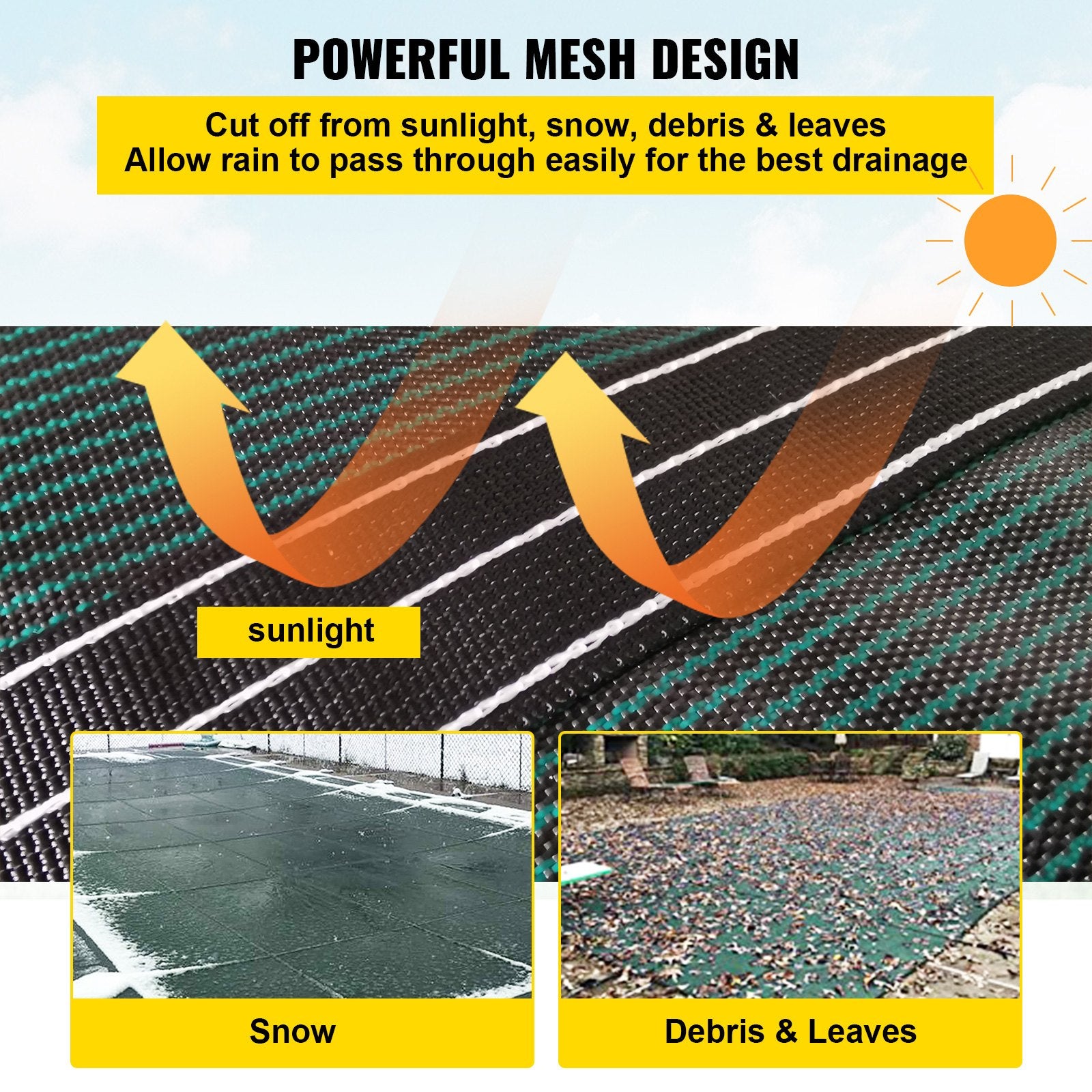 Pool Covers & Accessories: VEVOR Pool Safety Cover Fits 20x40ft Rectangle Inground Safety Pool Cover Green Mesh Solid Pool Safety Cover for Swimming Pool Winter Safety Cover