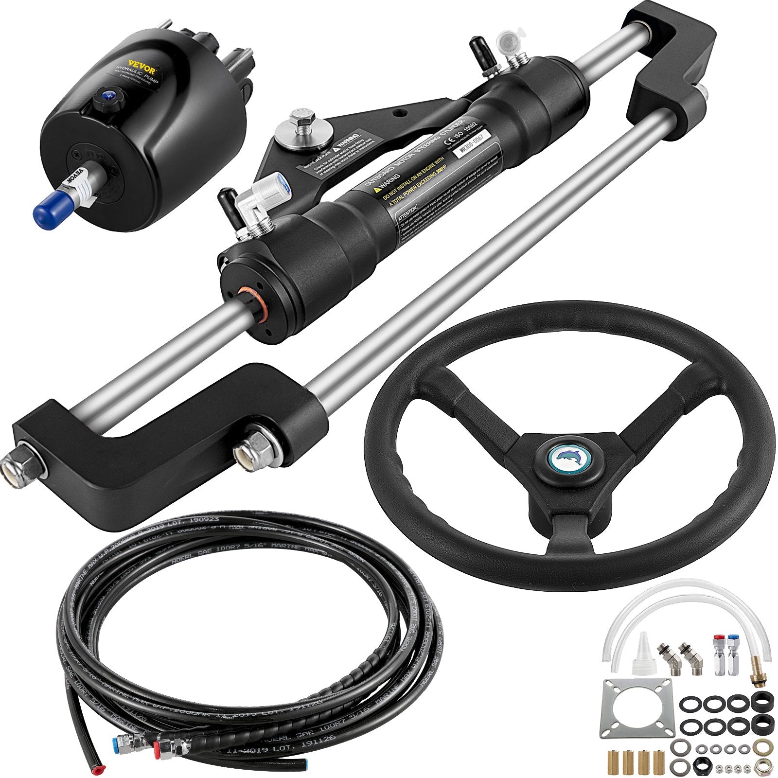 Boating Accessories: VEVOR Hydraulic Boat Steering Kit, 300HP Hydraulic Steering Kit Helm Pump, Hydraulic Outboard Steeing Kit with 4267 mm Hydraulic Steering Hose for Boat Steering System