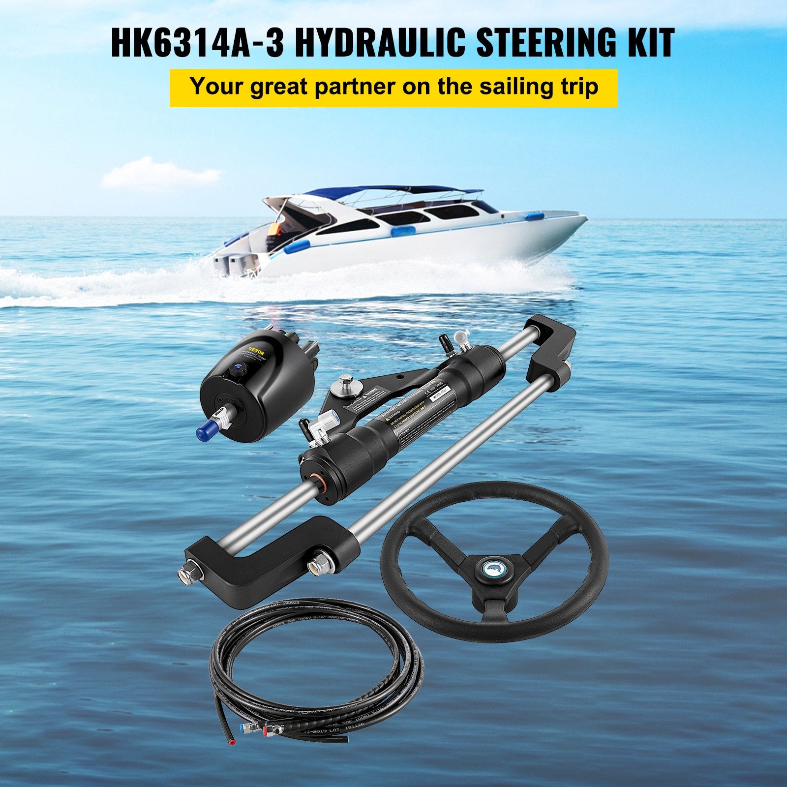 Boating Accessories: VEVOR Hydraulic Boat Steering Kit, 300HP Hydraulic Steering Kit Helm Pump, Hydraulic Outboard Steeing Kit with 4267 mm Hydraulic Steering Hose for Boat Steering System