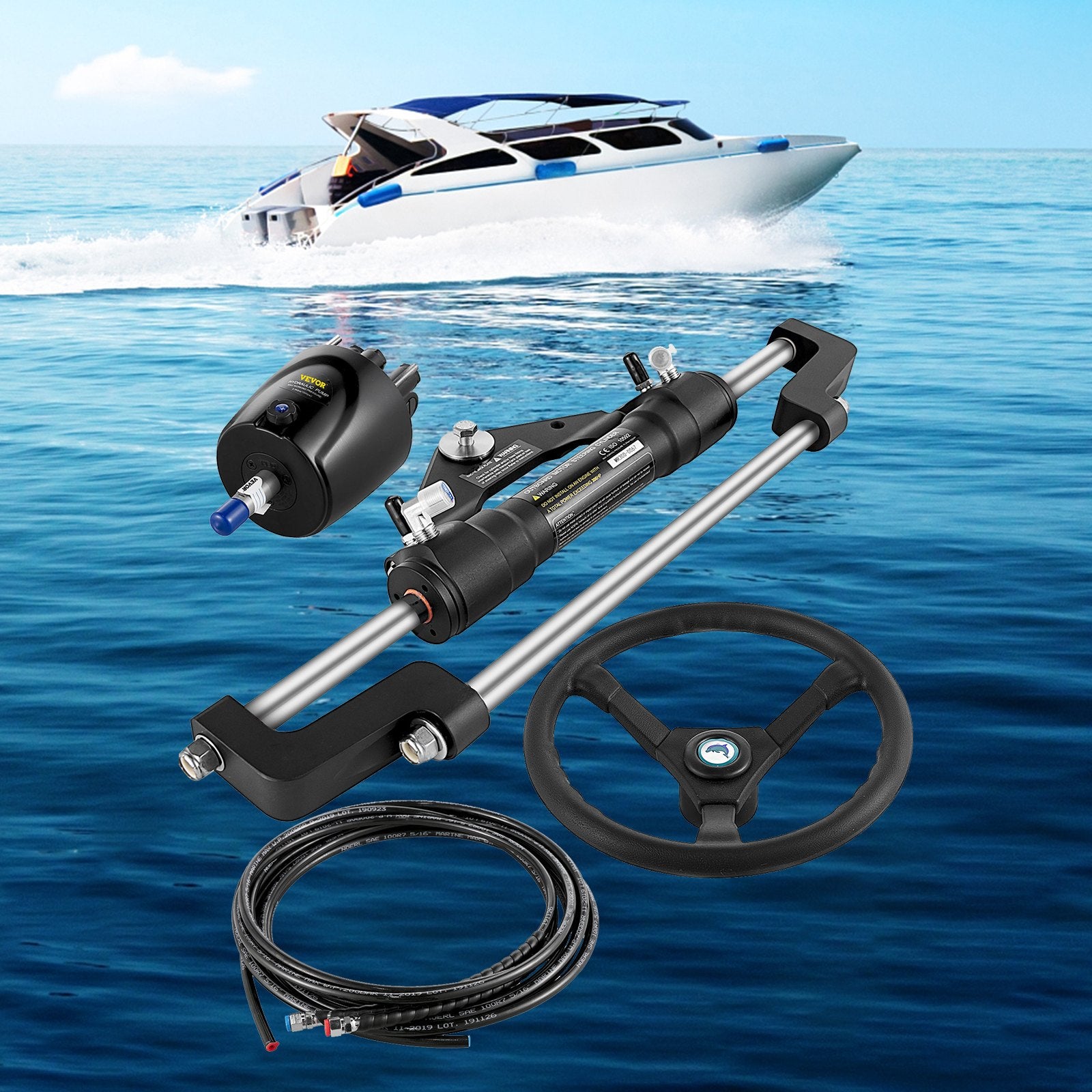 Boating Accessories: VEVOR Hydraulic Boat Steering Kit, 300HP Hydraulic Steering Kit Helm Pump, Hydraulic Outboard Steeing Kit with 4267 mm Hydraulic Steering Hose for Boat Steering System