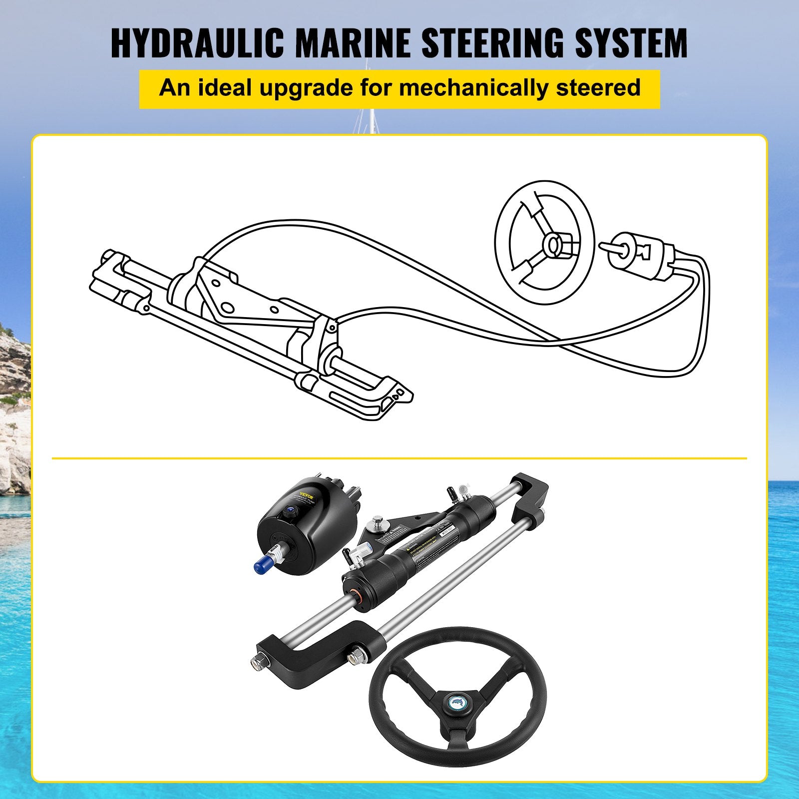 Automotive Repair & Speciality Tools: VEVOR Hydraulic Steering Kit 300HP, Hydraulic Boat Steering Kit Helm Pump, Hydraulic Boat Steering Kit Without Hydraulic Steering Hose for Boat Steering System