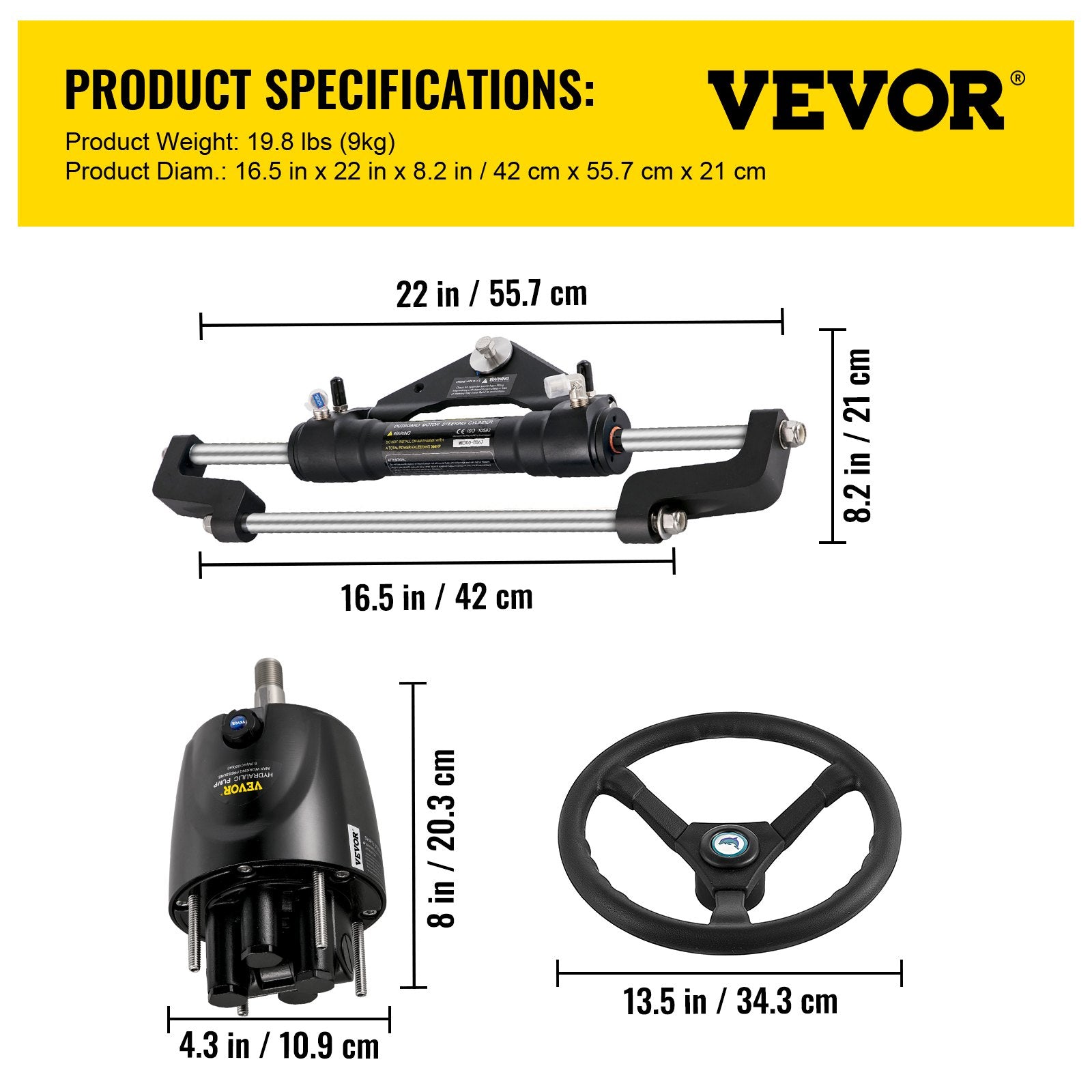 Automotive Repair & Speciality Tools: VEVOR Hydraulic Steering Kit 300HP, Hydraulic Boat Steering Kit Helm Pump, Hydraulic Boat Steering Kit Without Hydraulic Steering Hose for Boat Steering System