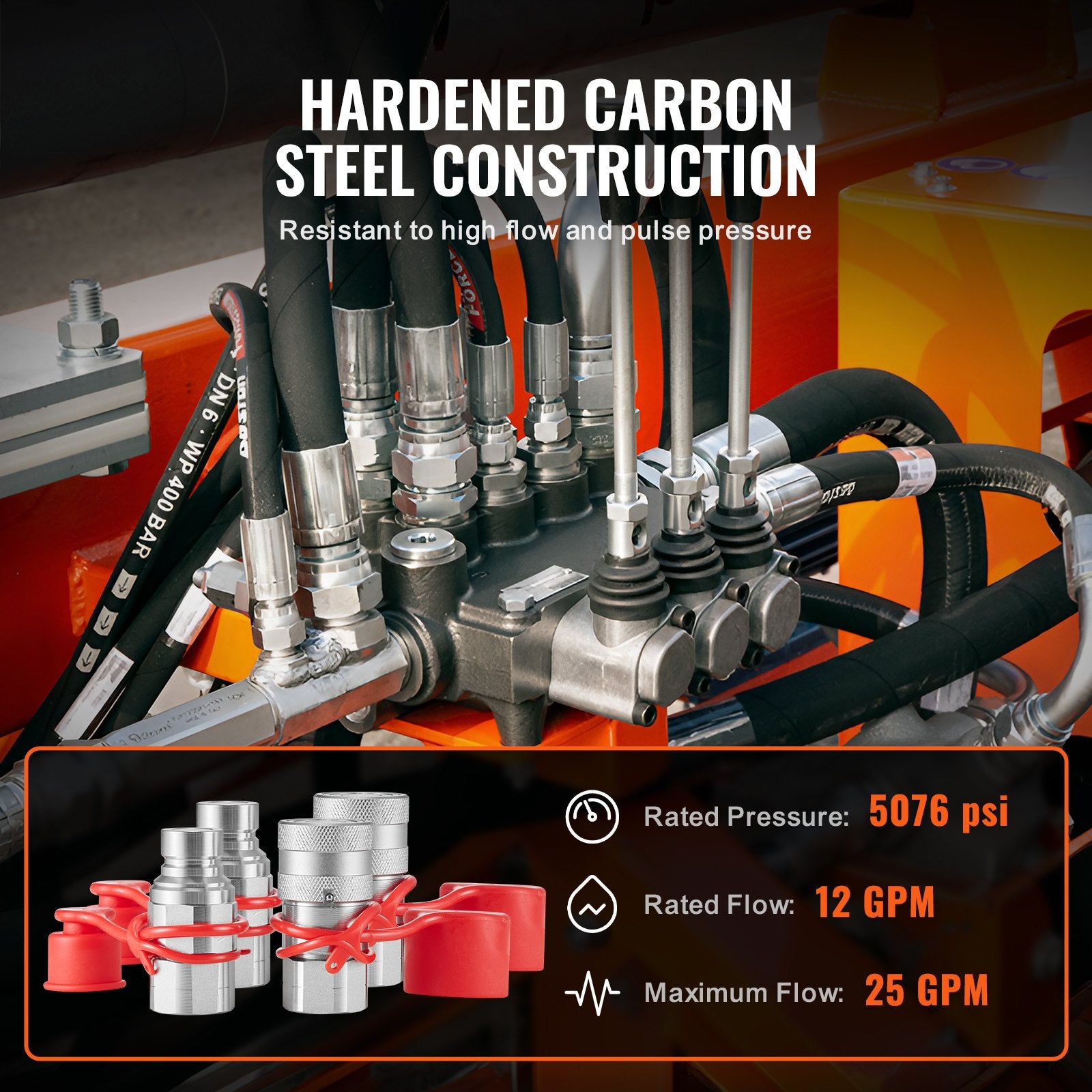 Automotive Repair & Speciality Tools: VEVOR 1/2" Flat Face Hydraulic Couplers 1/2" NPT Skid Steer Couplers 4 Dust Caps