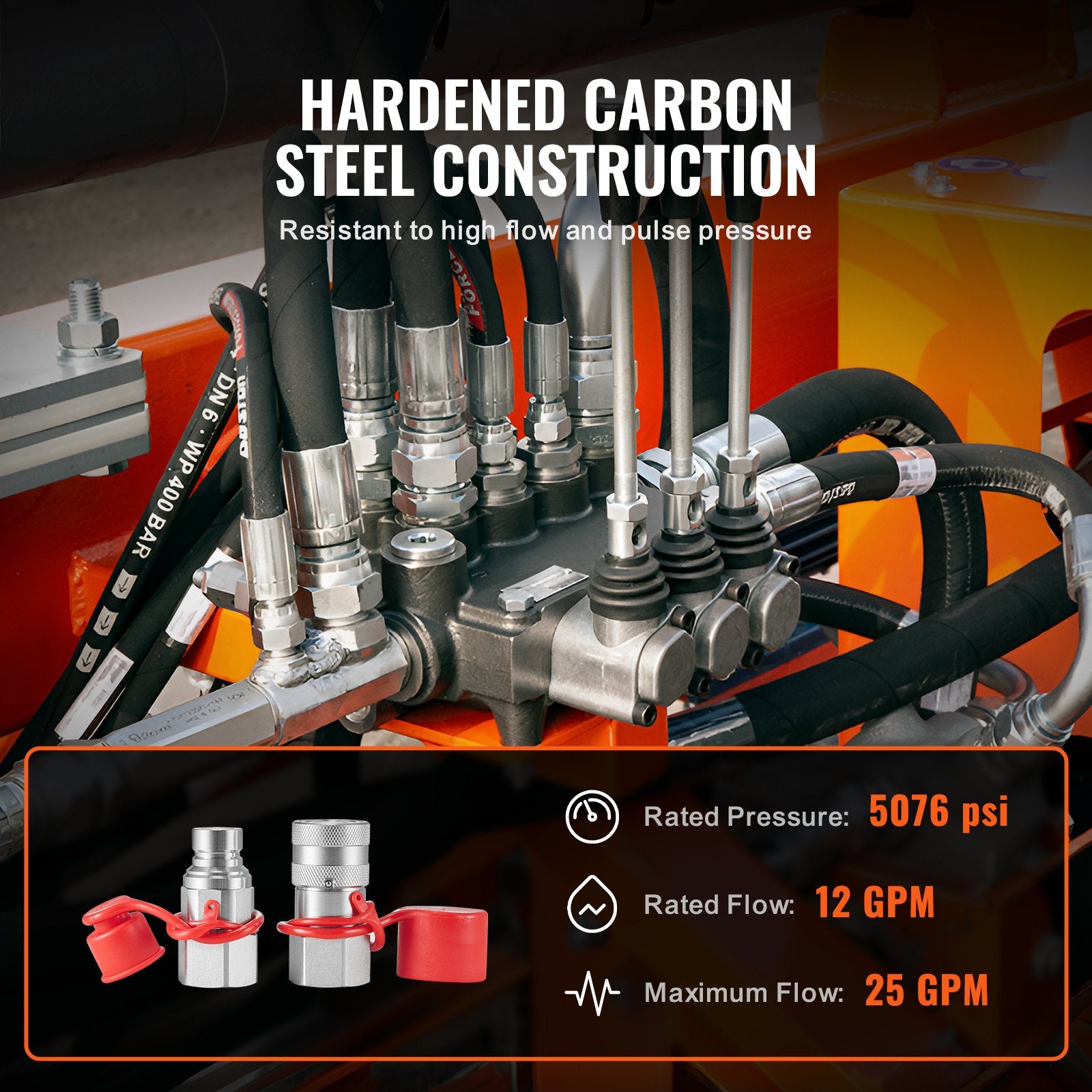 Automotive Repair & Speciality Tools: VEVOR 1/2" Flat Face Hydraulic Couplers 1/2" NPT Skid Steer Couplers 2 Dust Caps