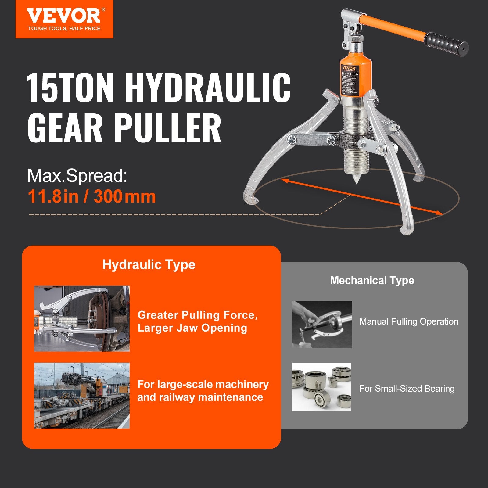 Automotive Parts: VEVOR Hydraulic Gear Puller 15 Ton Wheel Pulley Bearing 2 or 3-Jaw with Case