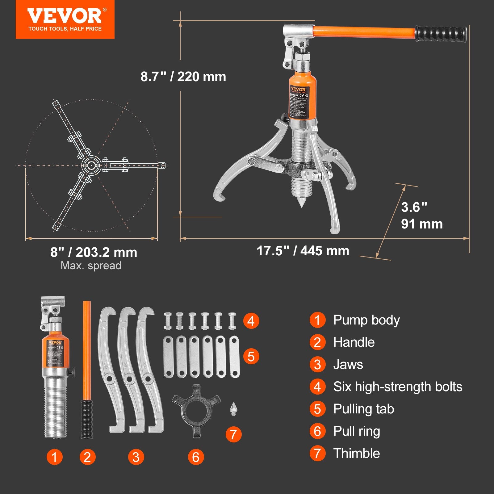 Automotive Parts: VEVOR Hydraulic Gear Puller 5 Ton Wheel Pulley Bearing 2 or 3-Jaw with Case