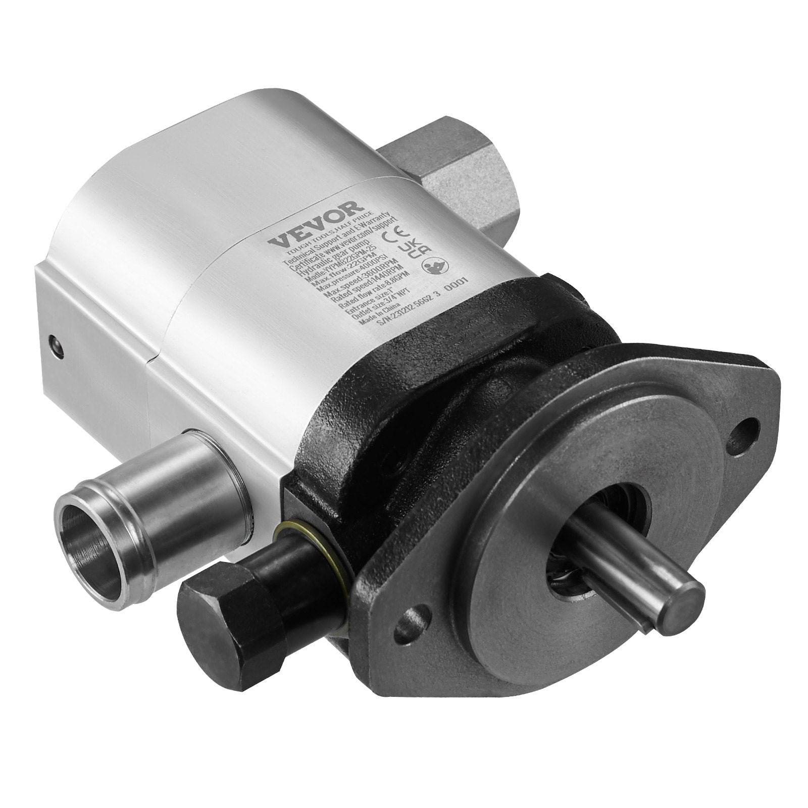 Hydraulic Log Splitter Pump, 22GPM, 2 Stage 4000PSI Wood Log Splitter Pump, 1'' Inlet 3/4'' NPT Outlet 3600 RPM Aluminum Hydraulic Gear Pump, for Small Engine Mounting Log Splitters Snowplow