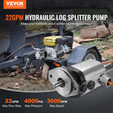 Air Pumps: VEVOR Hydraulic Log Splitter Pump, 22GPM, 2 Stage 4000PSI Wood Log Splitter Pump, 1'' Inlet 3/4'' NPT Outlet 3600 RPM Aluminum Hydraulic Gear Pump, for Small Engine Mounting Log Splitters Snowplow