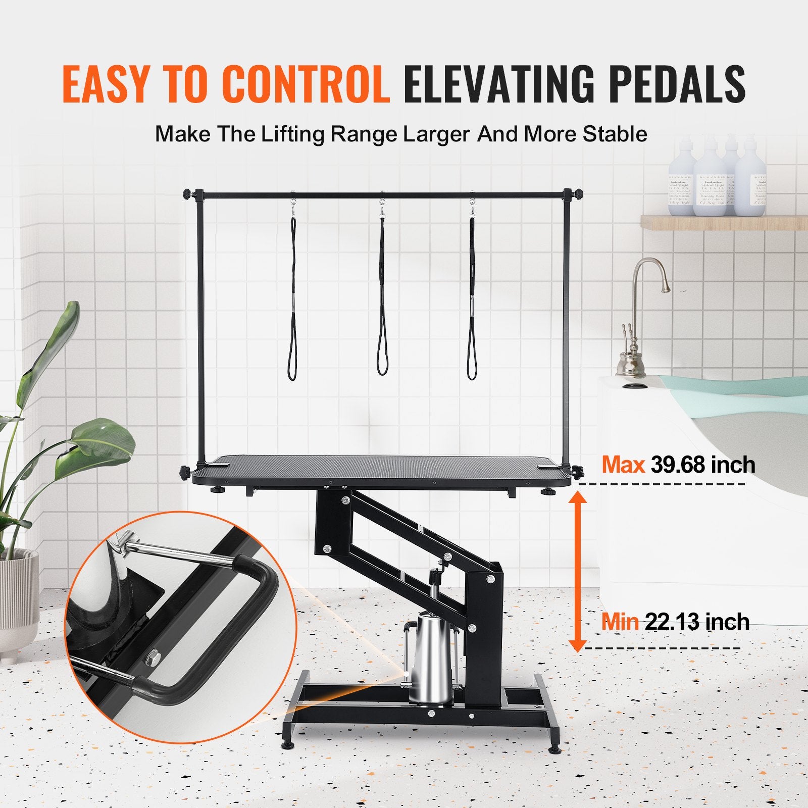 Dog Grooming Supplies: VEVOR 109cm Hydraulic Pet Grooming Table, Heavy Duty Dog Grooming Arm for Medium/ Small Dogs, Height Adjustable Dog Grooming Station, Anti Slip Tabletop /Dog Grooming Station, Max Bearing 182kg
