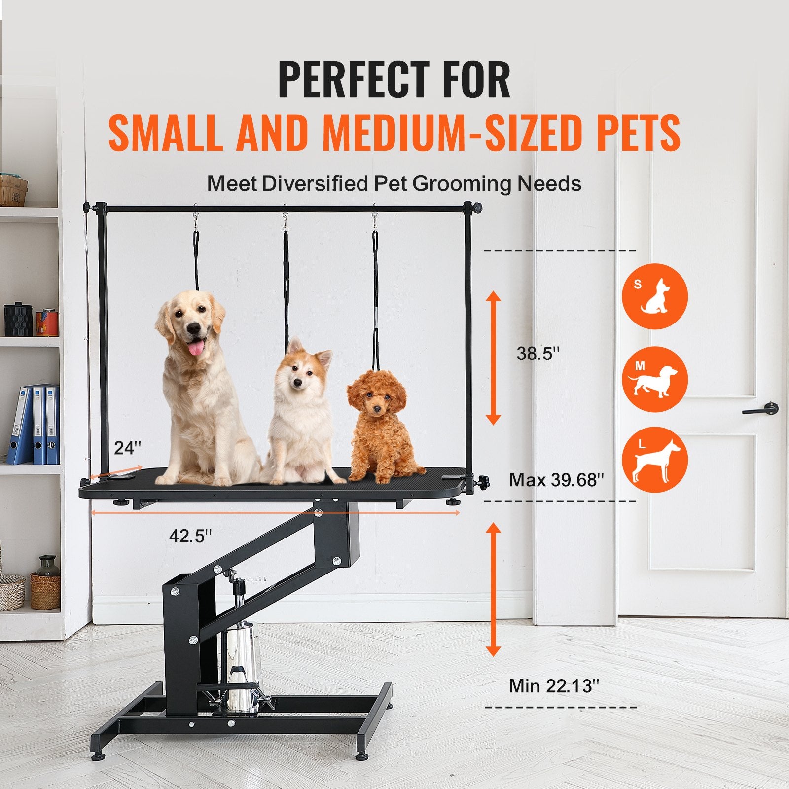 Dog Grooming Supplies: VEVOR 109cm Hydraulic Pet Grooming Table, Heavy Duty Dog Grooming Arm for Medium/ Small Dogs, Height Adjustable Dog Grooming Station, Anti Slip Tabletop /Dog Grooming Station, Max Bearing 182kg
